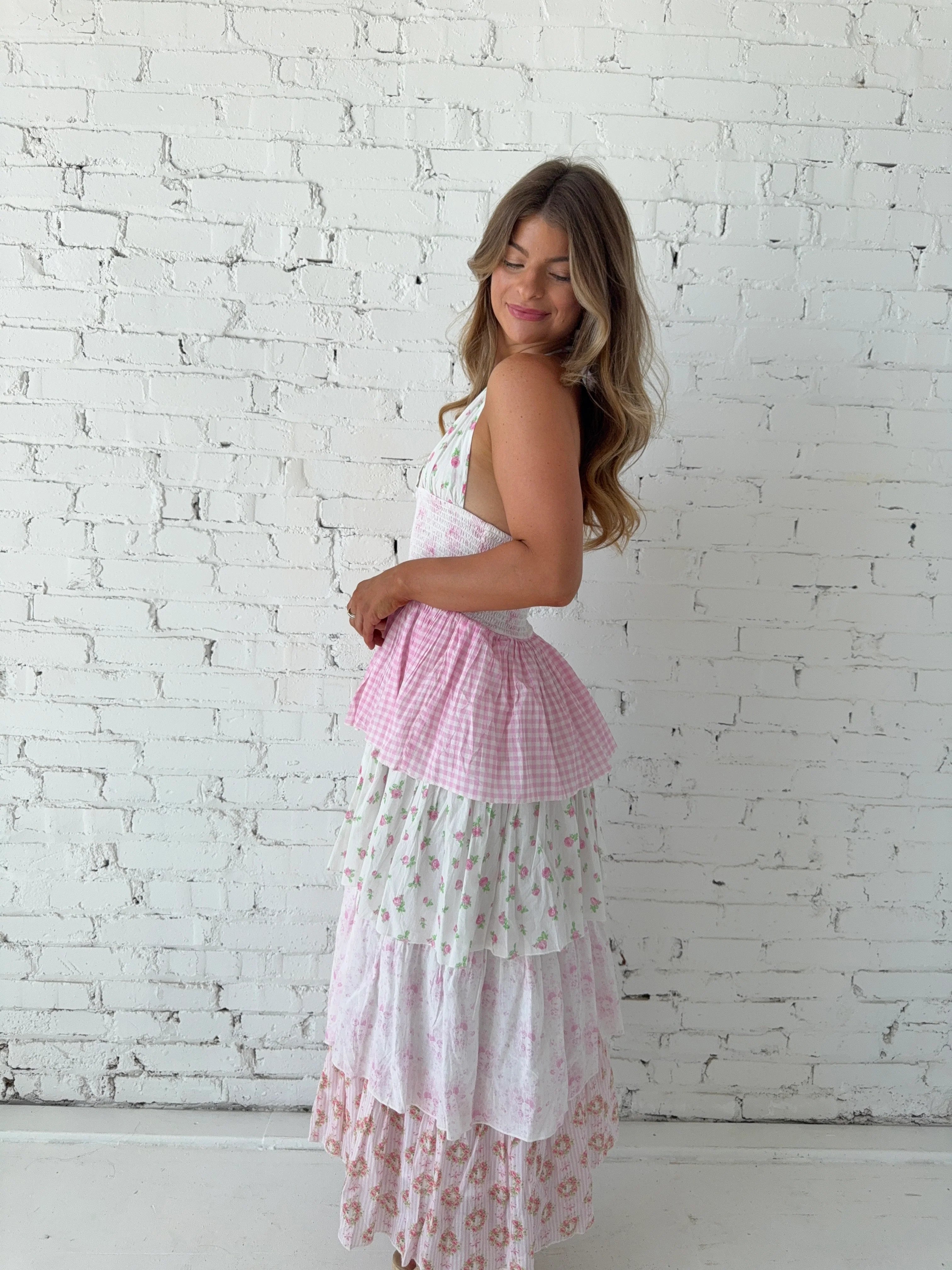 Bonnie Maxi Dress - Pastel Pink Mix