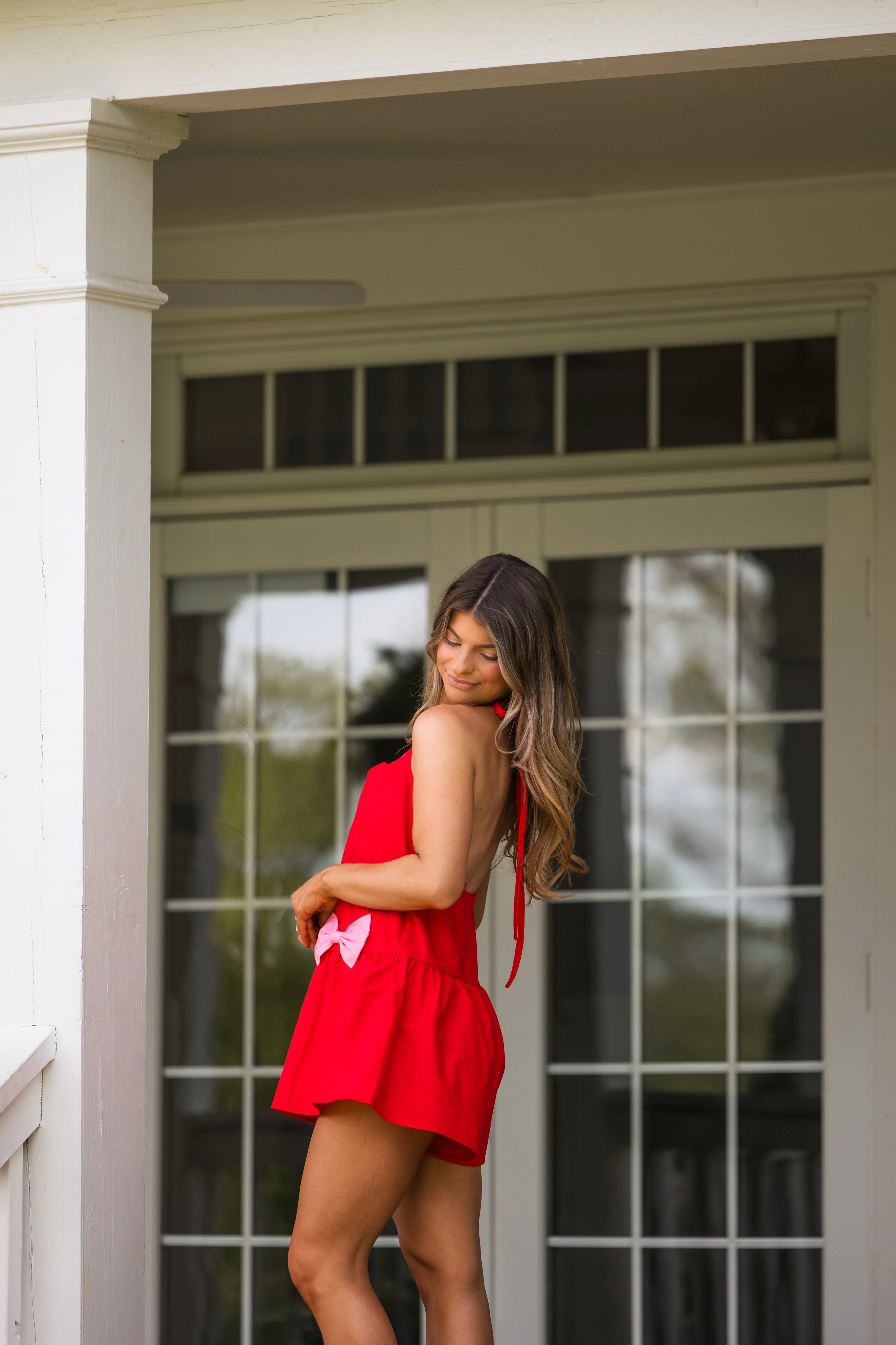 Bennett Halter Romper - Red / Pink