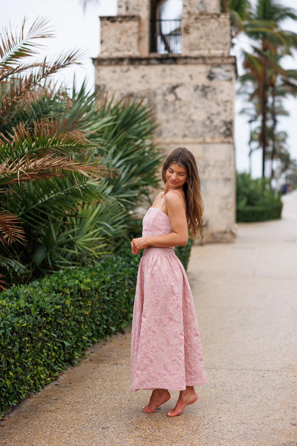 Pink Avenue Embroidered Maxi Skirt And Top Set - Light Pink