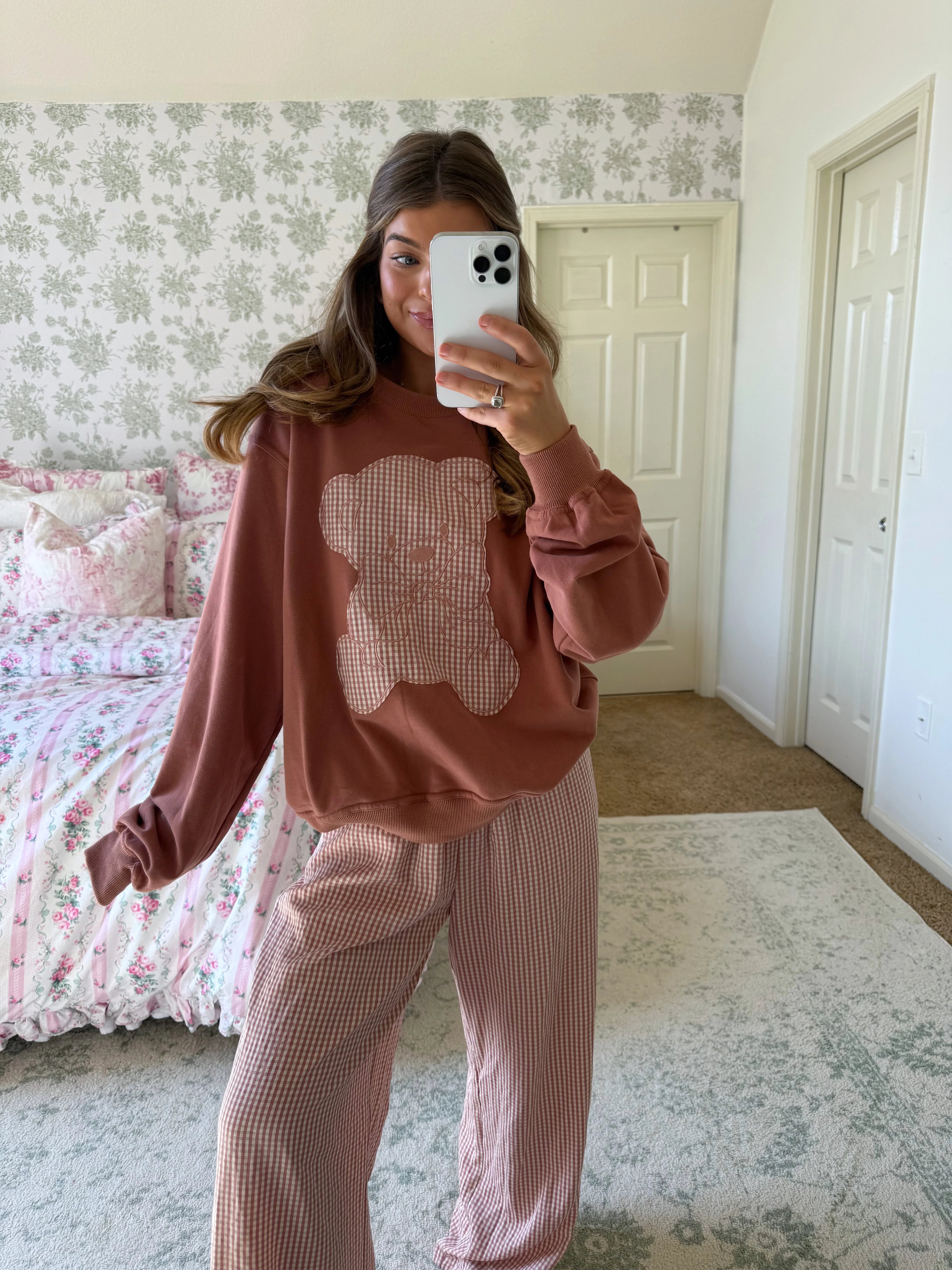 Teddy Bear Gingham Lounge Set - Carmel