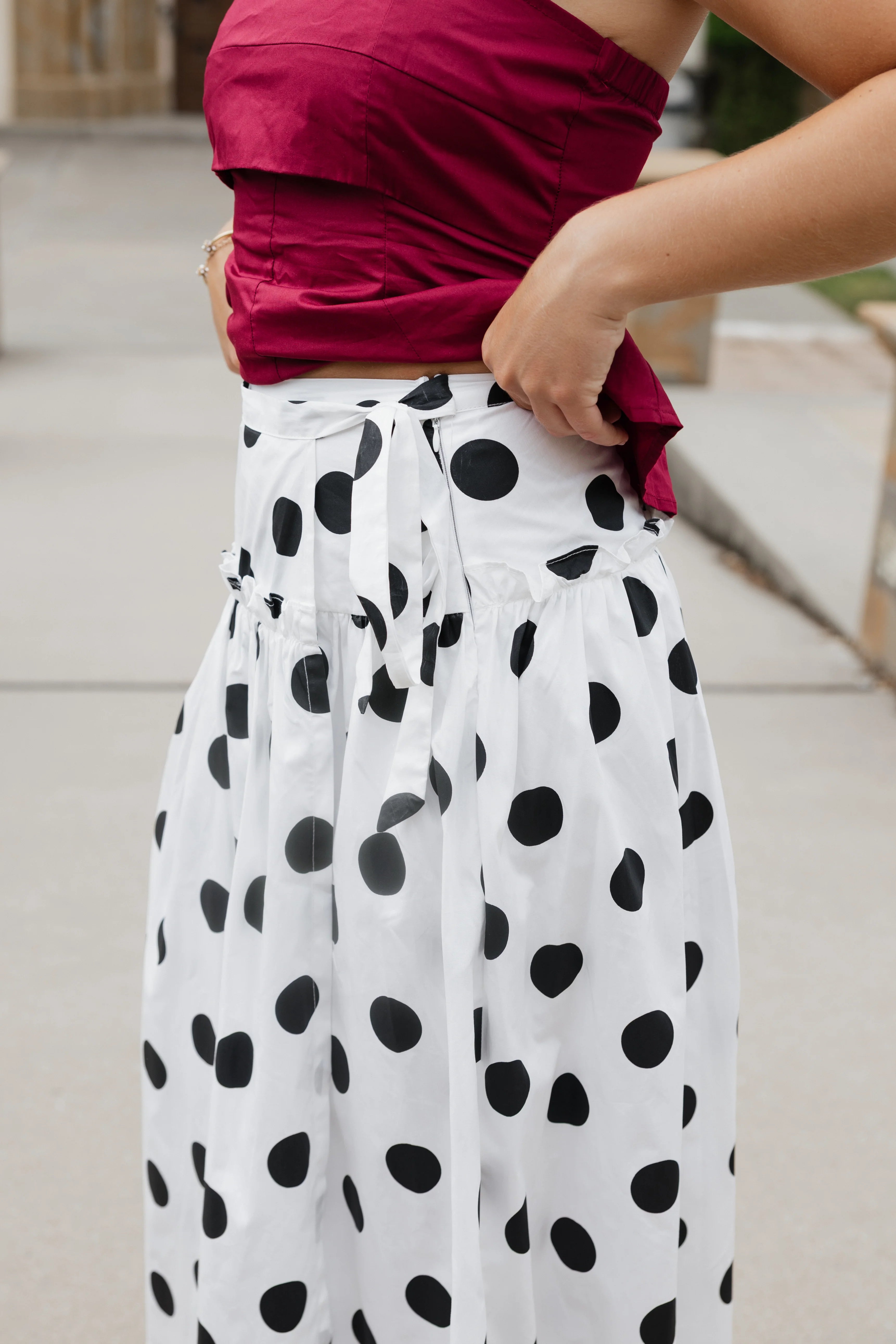 Lola Polka Dot Maxi Skirt - White / Black