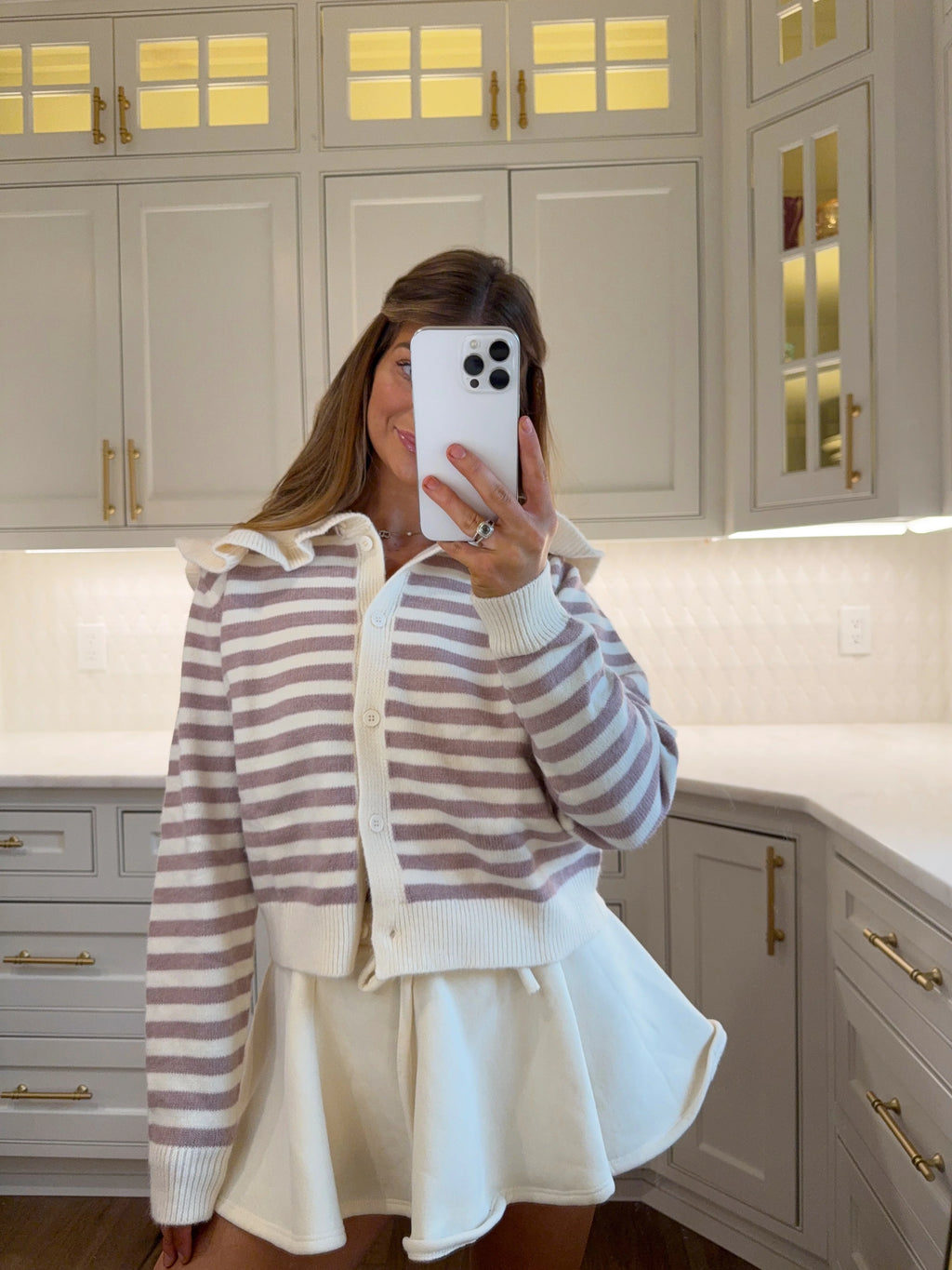 PREORDER EST SHIP 9.21 Parlor Sailor Collar Striped Cardigan - Dusted Cocoa