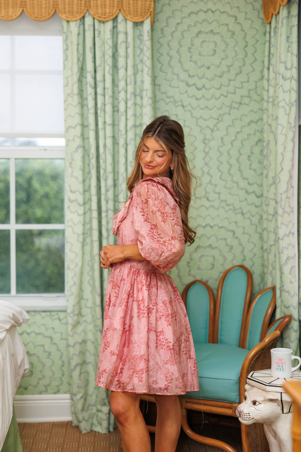 Lowen Floral Printed Mini Dress with Peter Pan Collar - Red