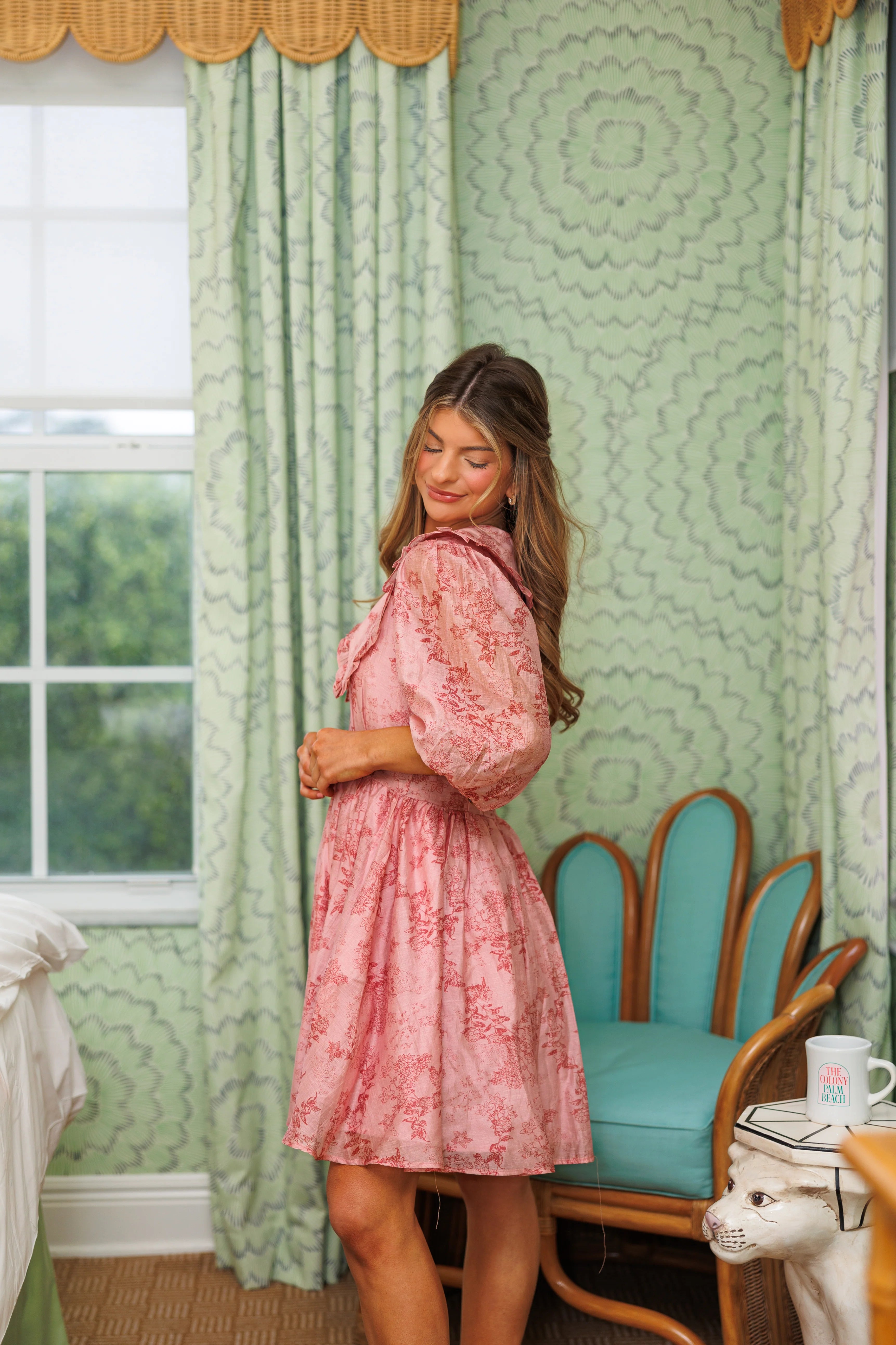 Lowen Floral Printed Mini Dress with Peter Pan Collar - Red