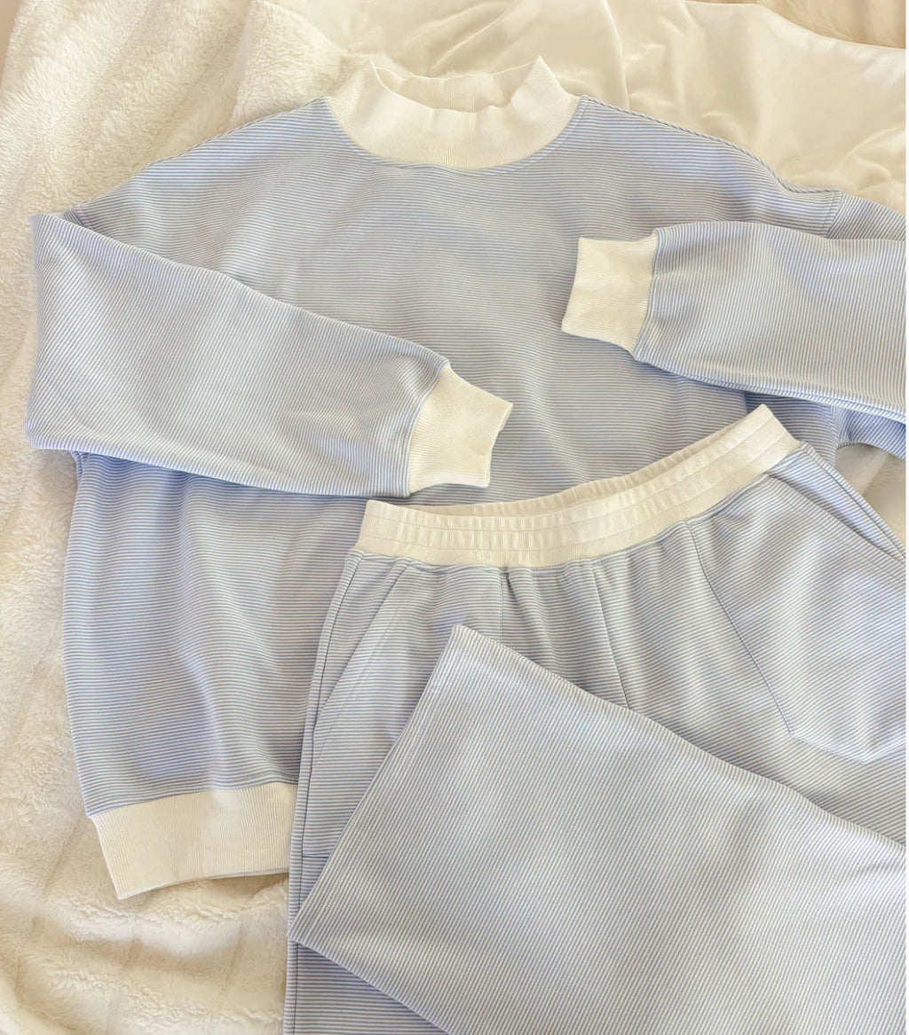 Sail Day Mockneck - Blue / White Pinstripes