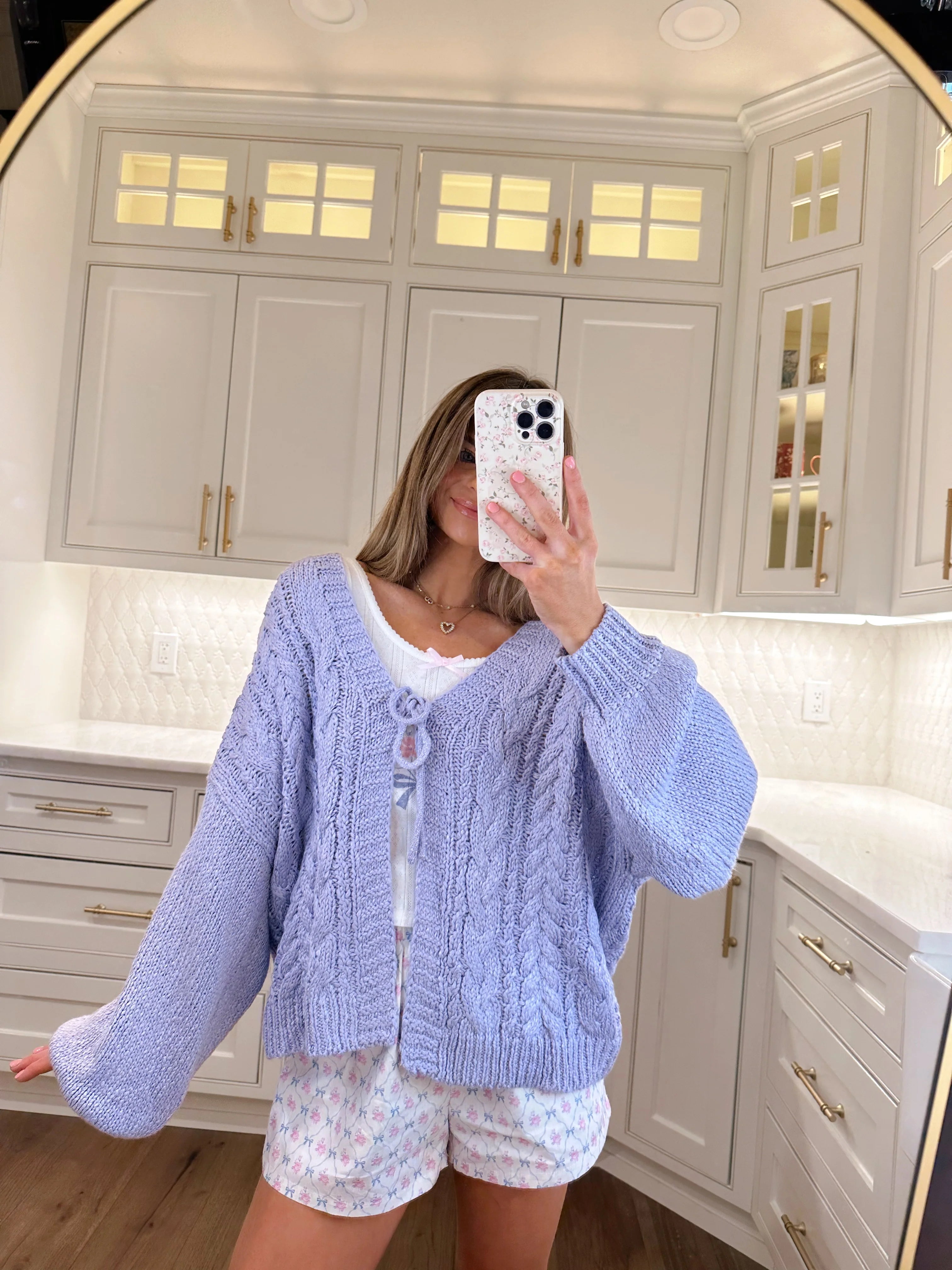 Polished Tie Front Oversized Cardigan - Lavender