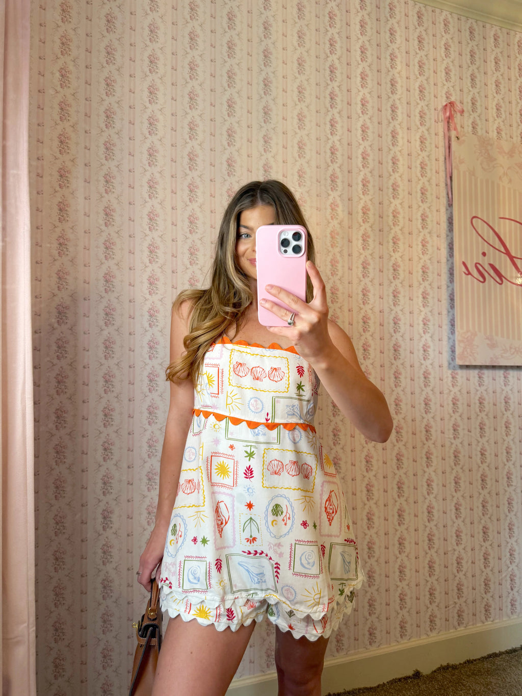 Fallow Vacation Print Strapless Romper