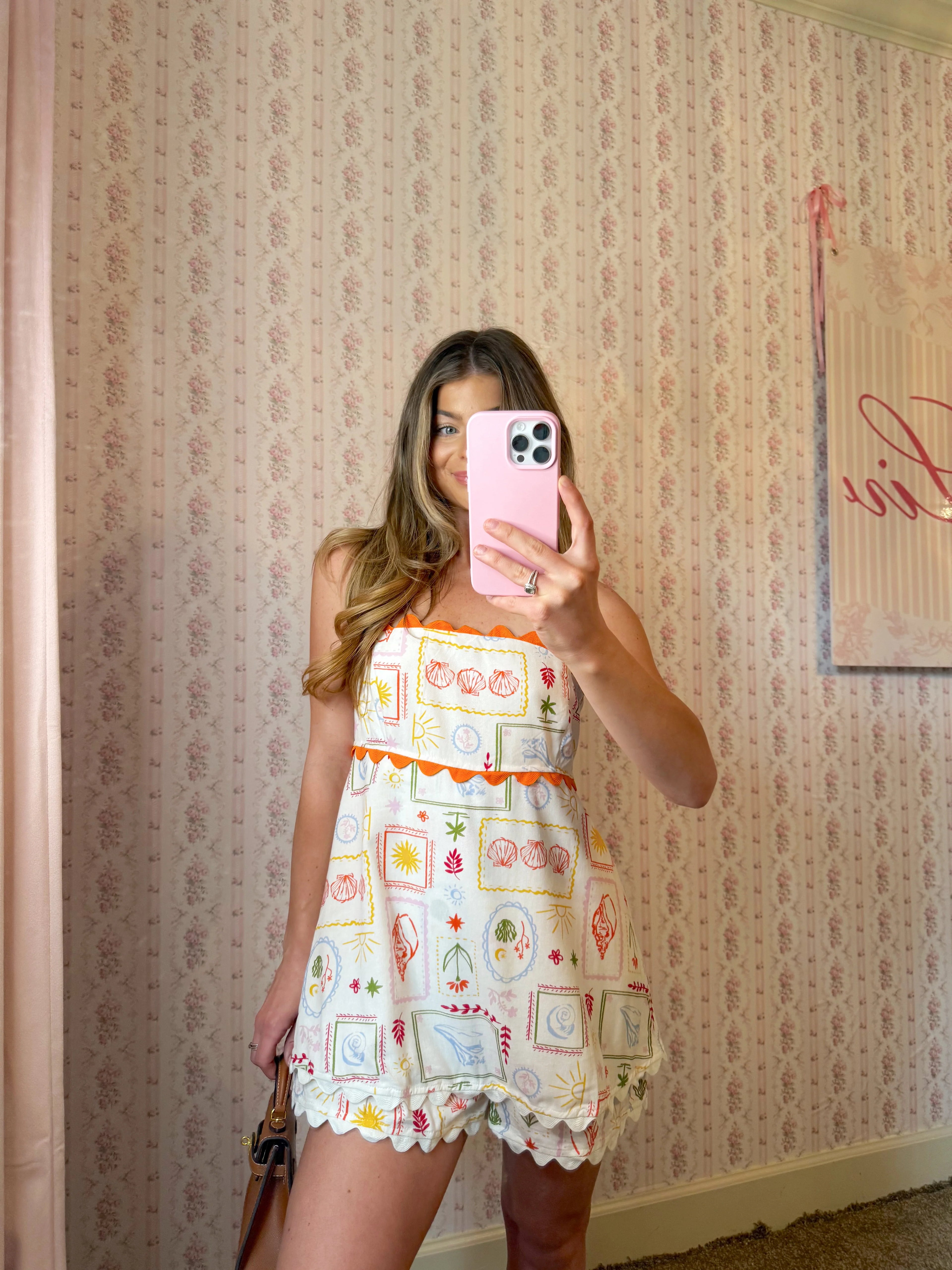 Fallow Vacation Print Strapless Romper