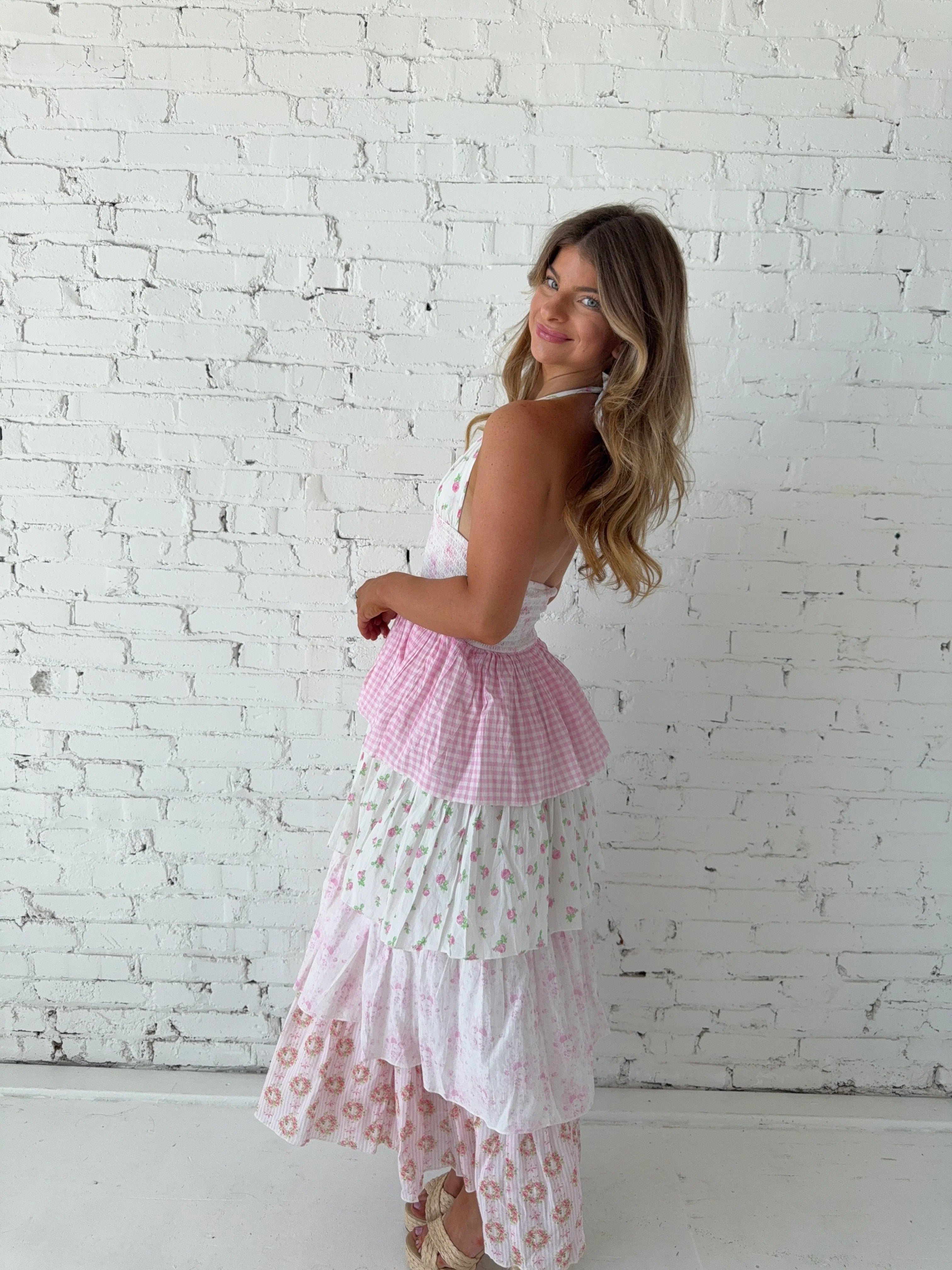 Bonnie Maxi Dress - Pastel Pink Mix