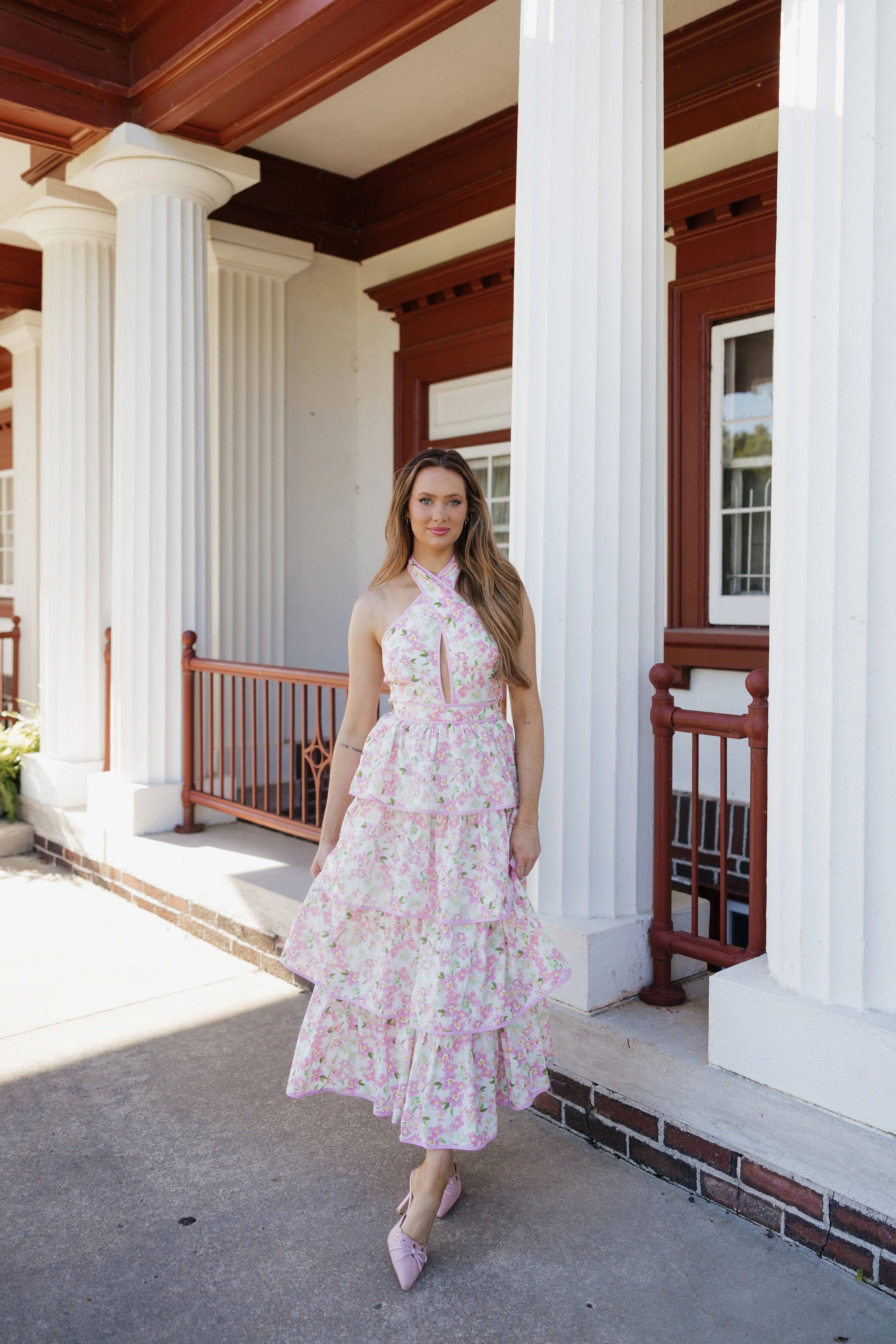 Bonnie Floral Halter Midi Dress - Pink Multi