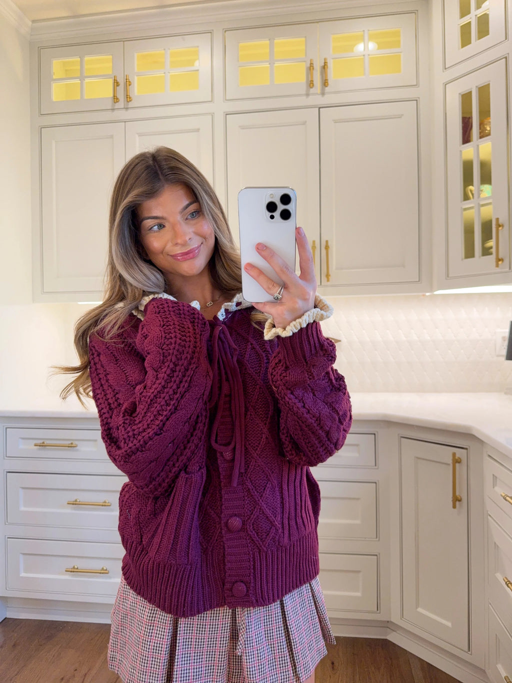 Two-Tone Crochet Collar Cable Knit Cardigan