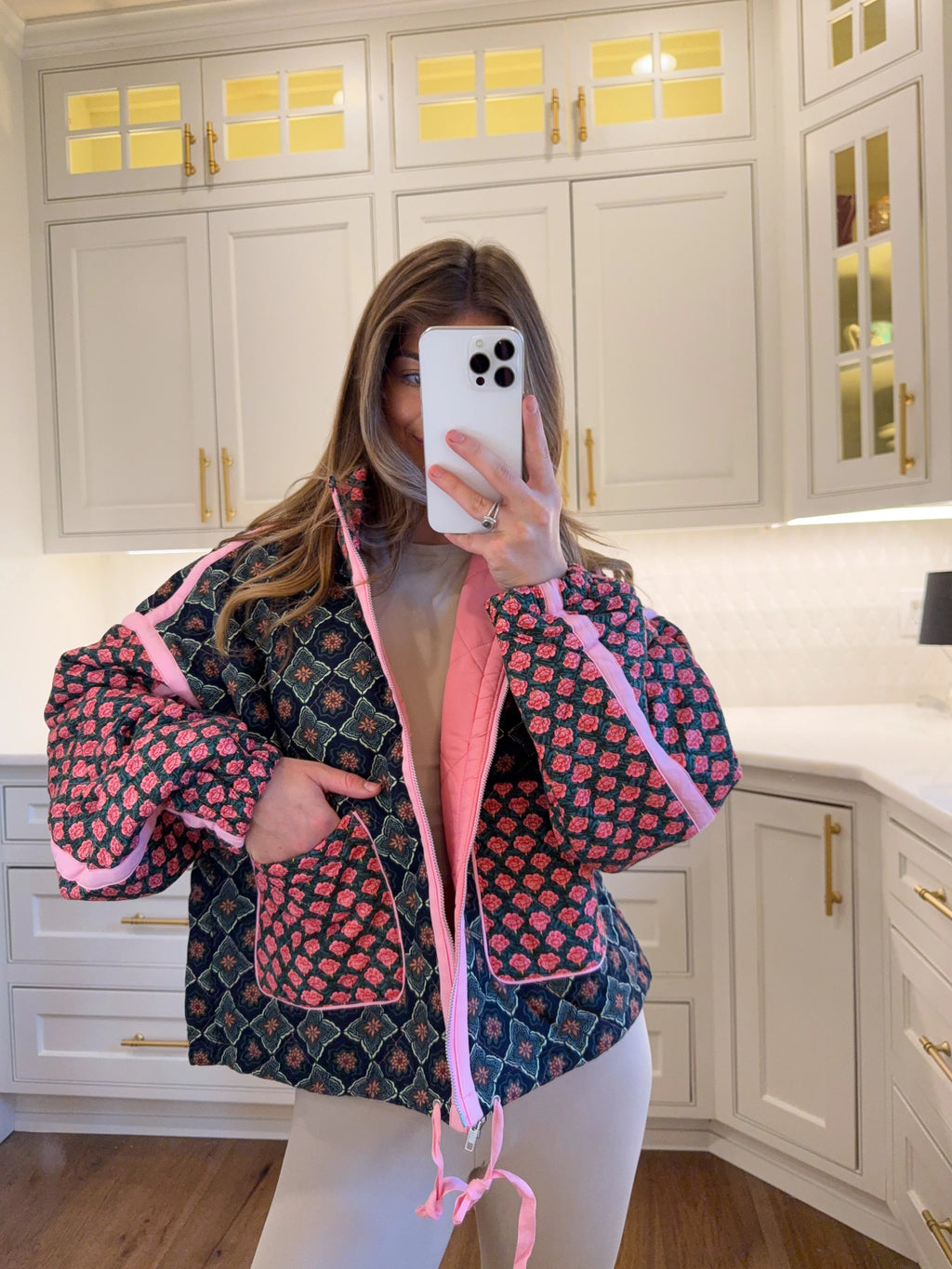 Danny Floral Pattern Solid Color Taped Padded Jacket