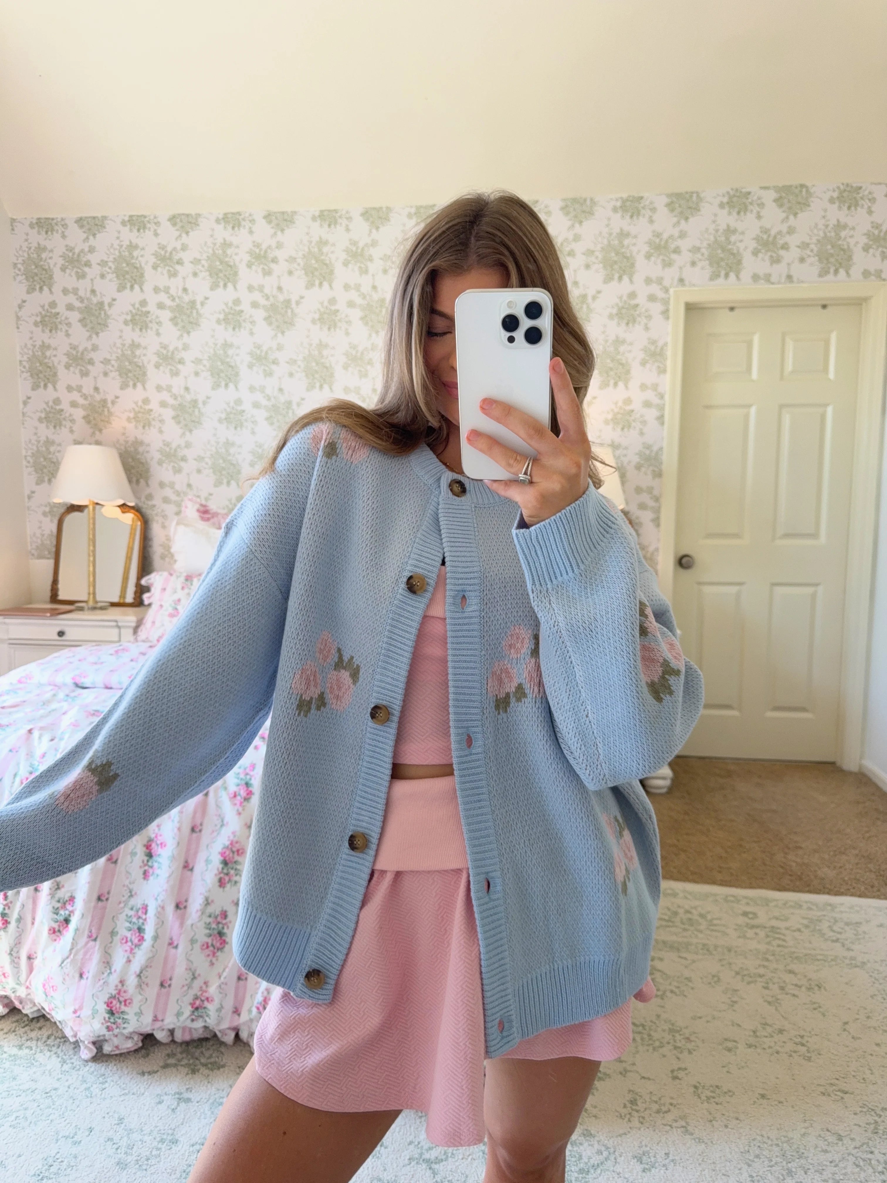 Asha Floral Crewneck Sweater - Light Blue