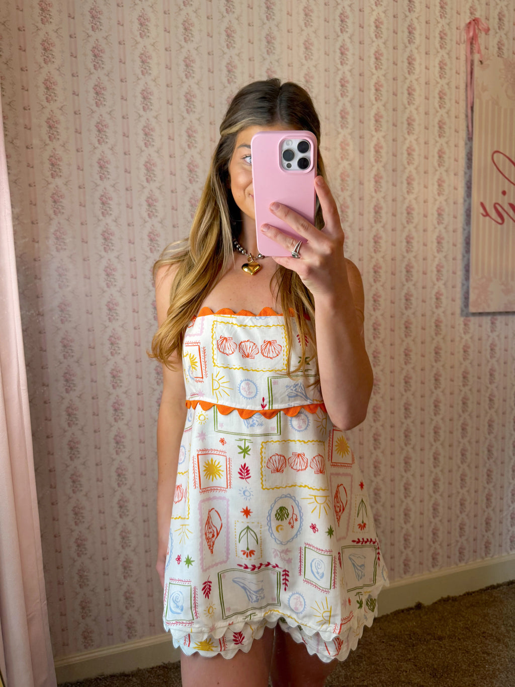 Fallow Vacation Print Strapless Romper