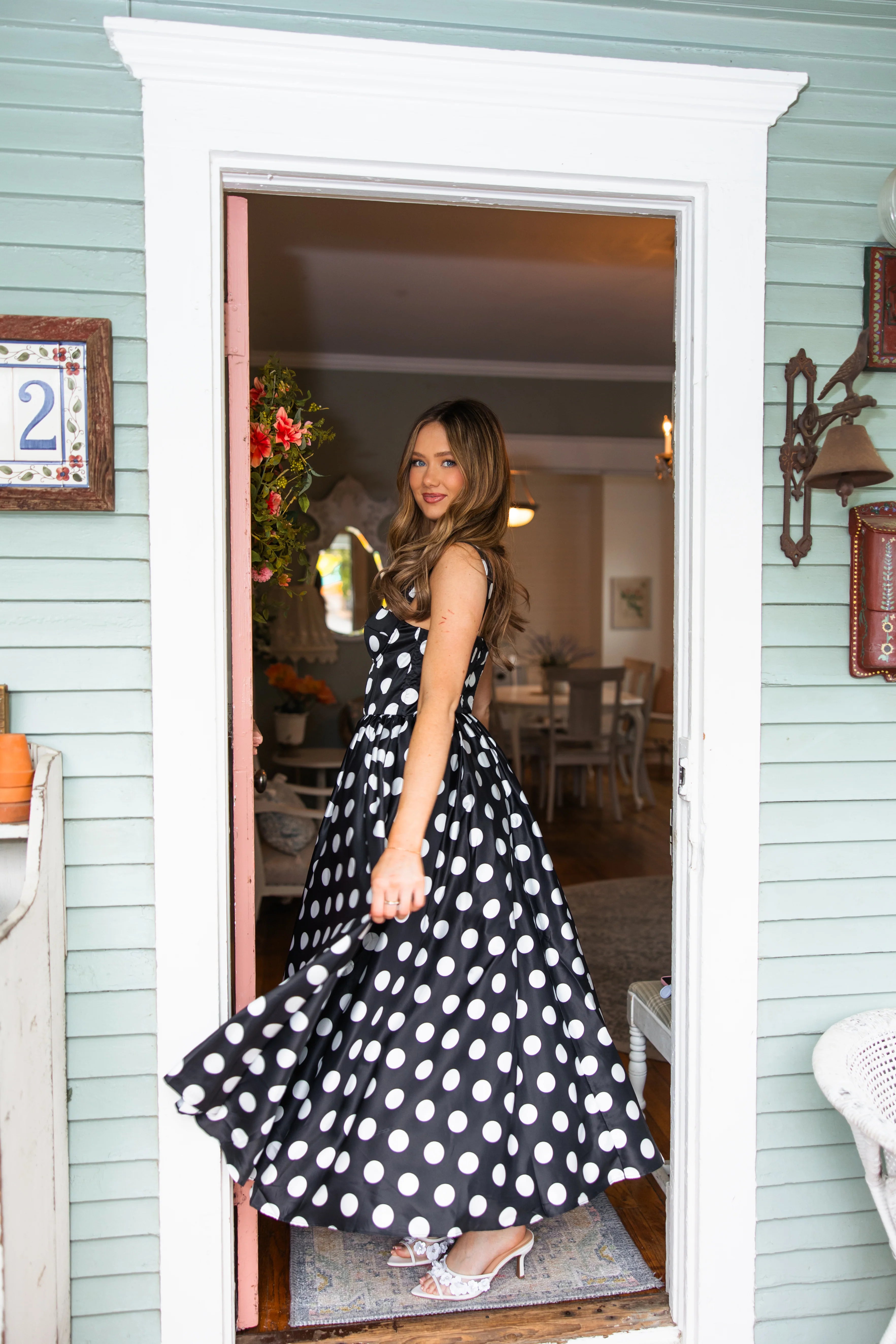 Meredith Polka Dot Dress - Black / White