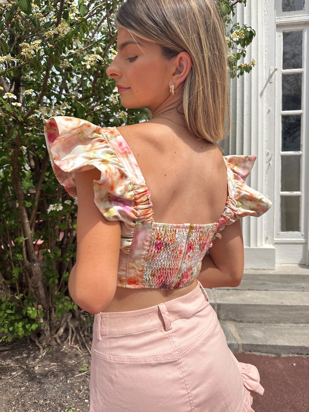 Lydia Flutter Sleeve Crop Top