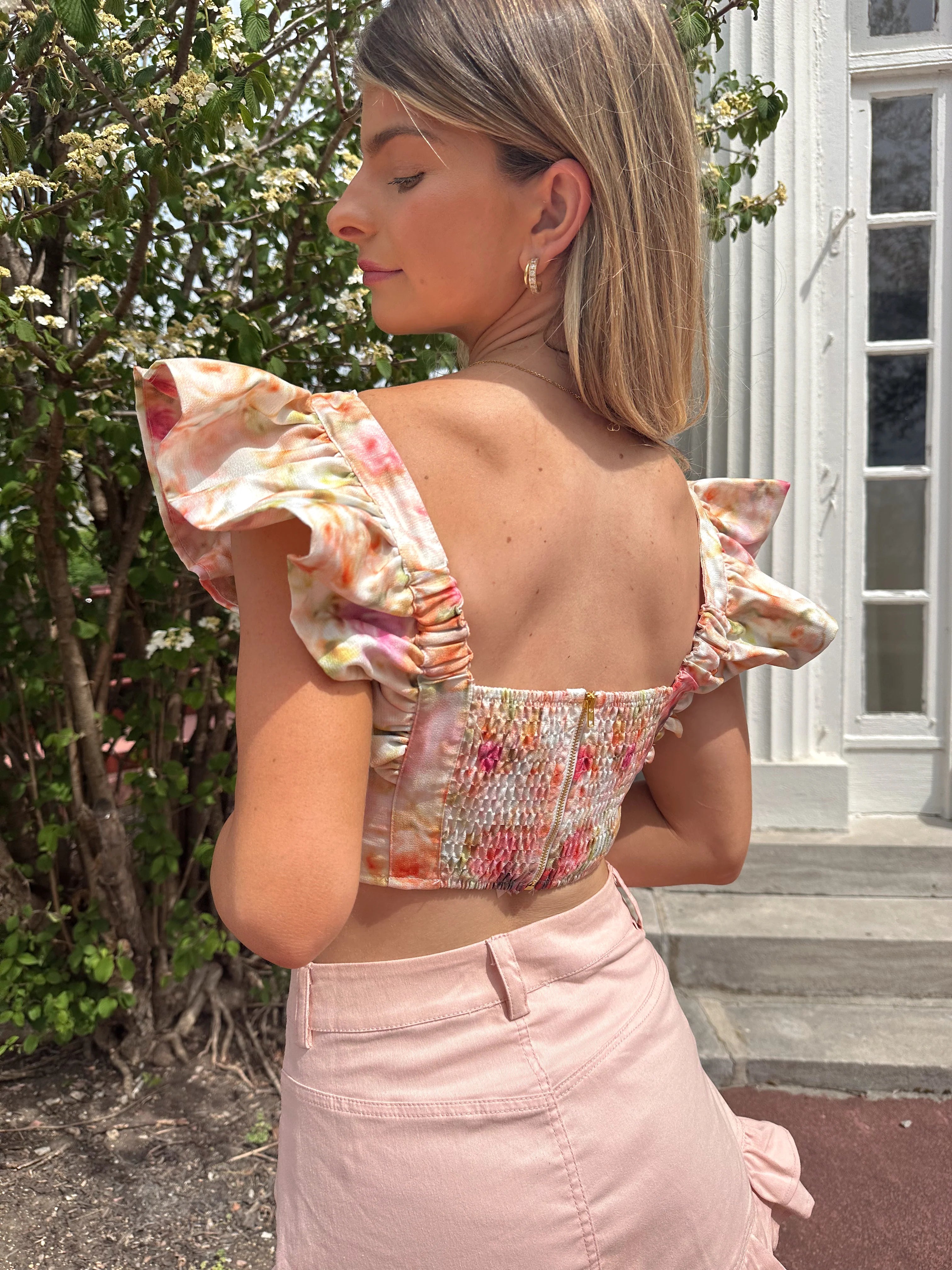 Lydia Flutter Sleeve Crop Top