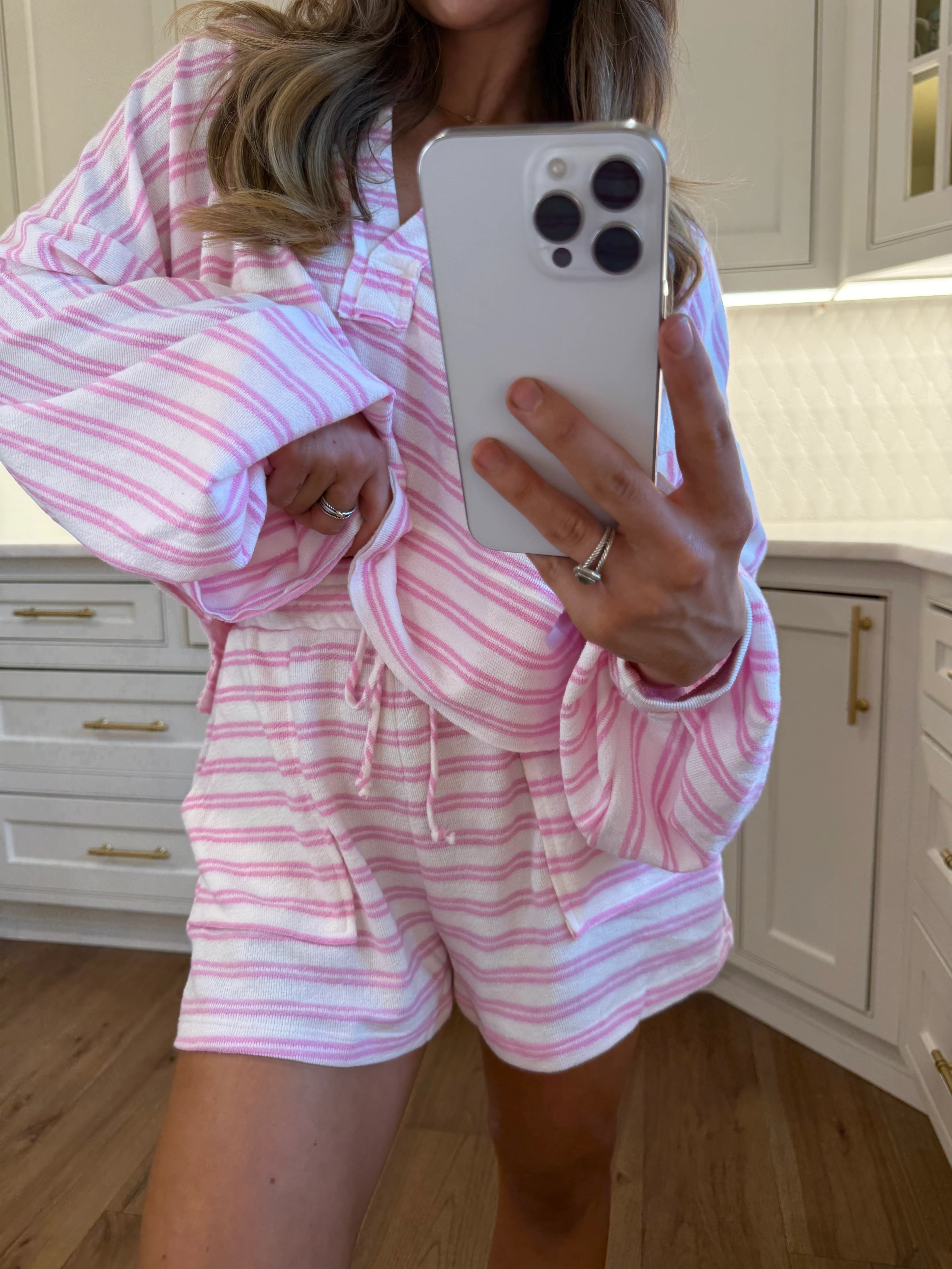 Idylla Pointelle Shorts and Top Set - Pink / White