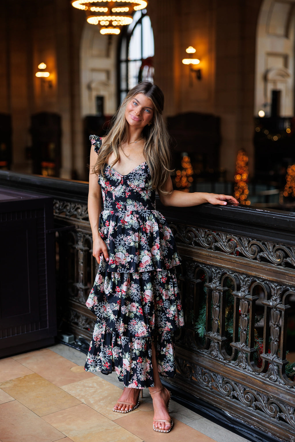 Tinley Eyelet Midi Dress - Black