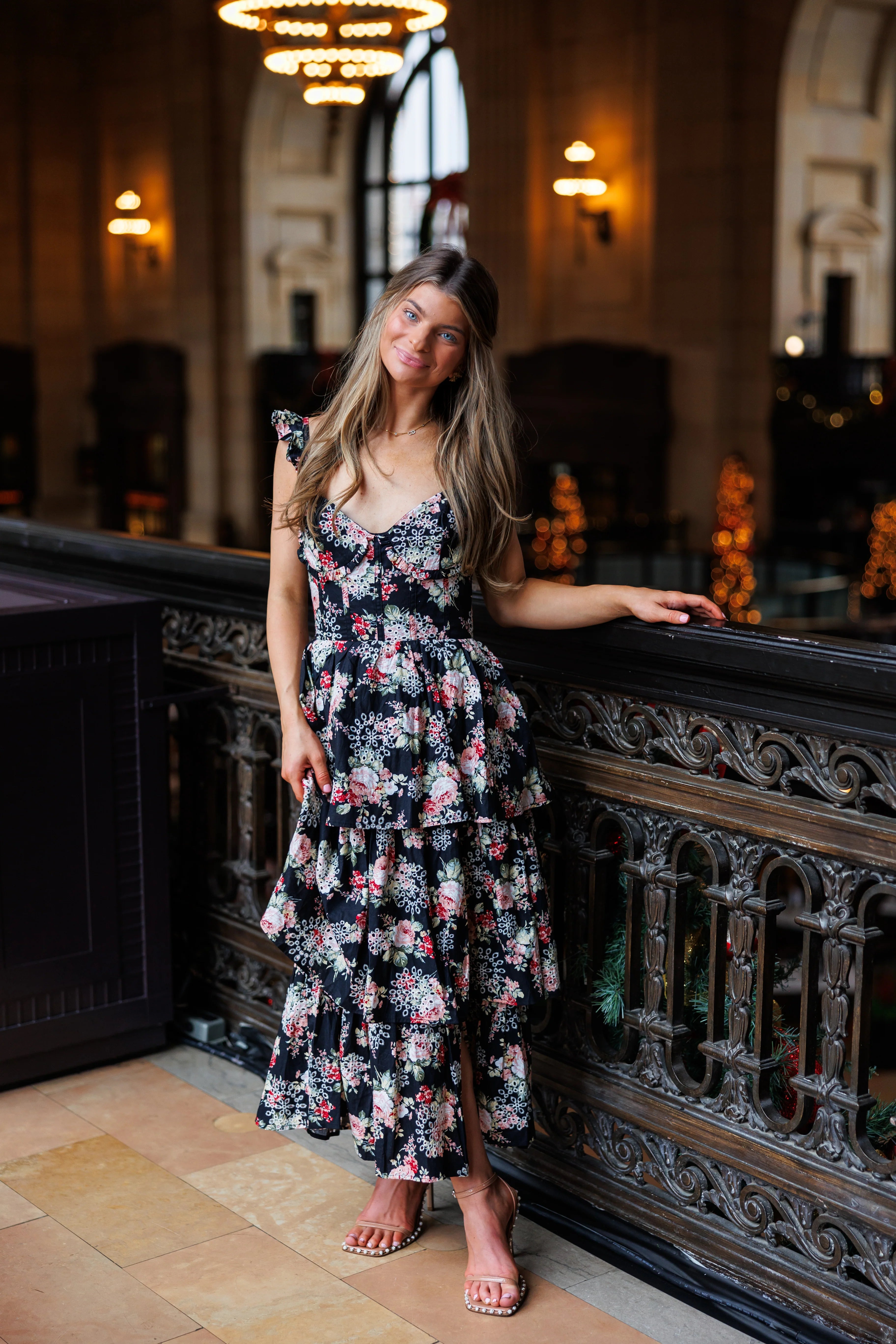 Tinley Eyelet Midi Dress - Black