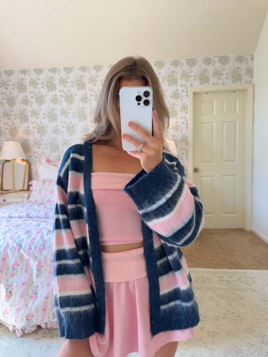 Townes Striped Cardigan - Navy / Pink