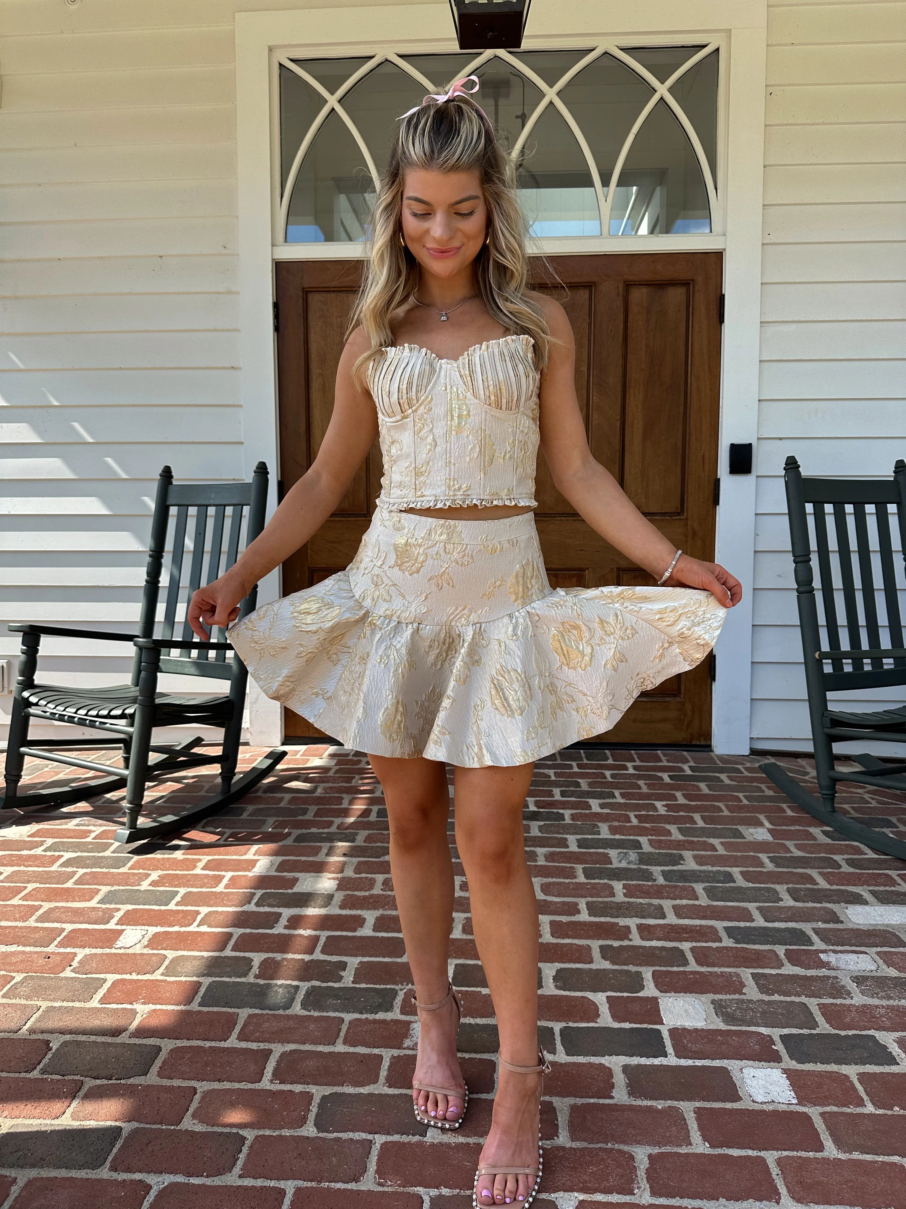 Amaretto Jacquard Two Piece Set - GOLD CHAMPAGNE