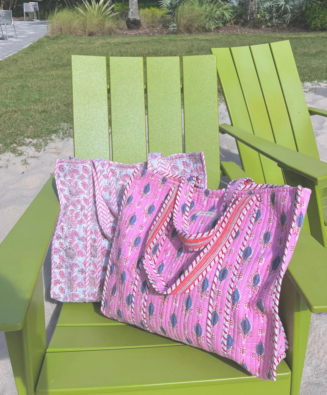 Raja Quilted Tote - Pink / Blue