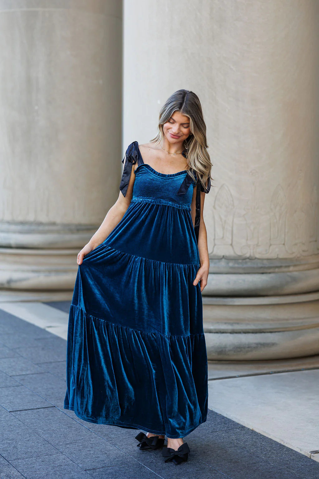 Shiloh Velvet Maxi Dress - Teal / Black