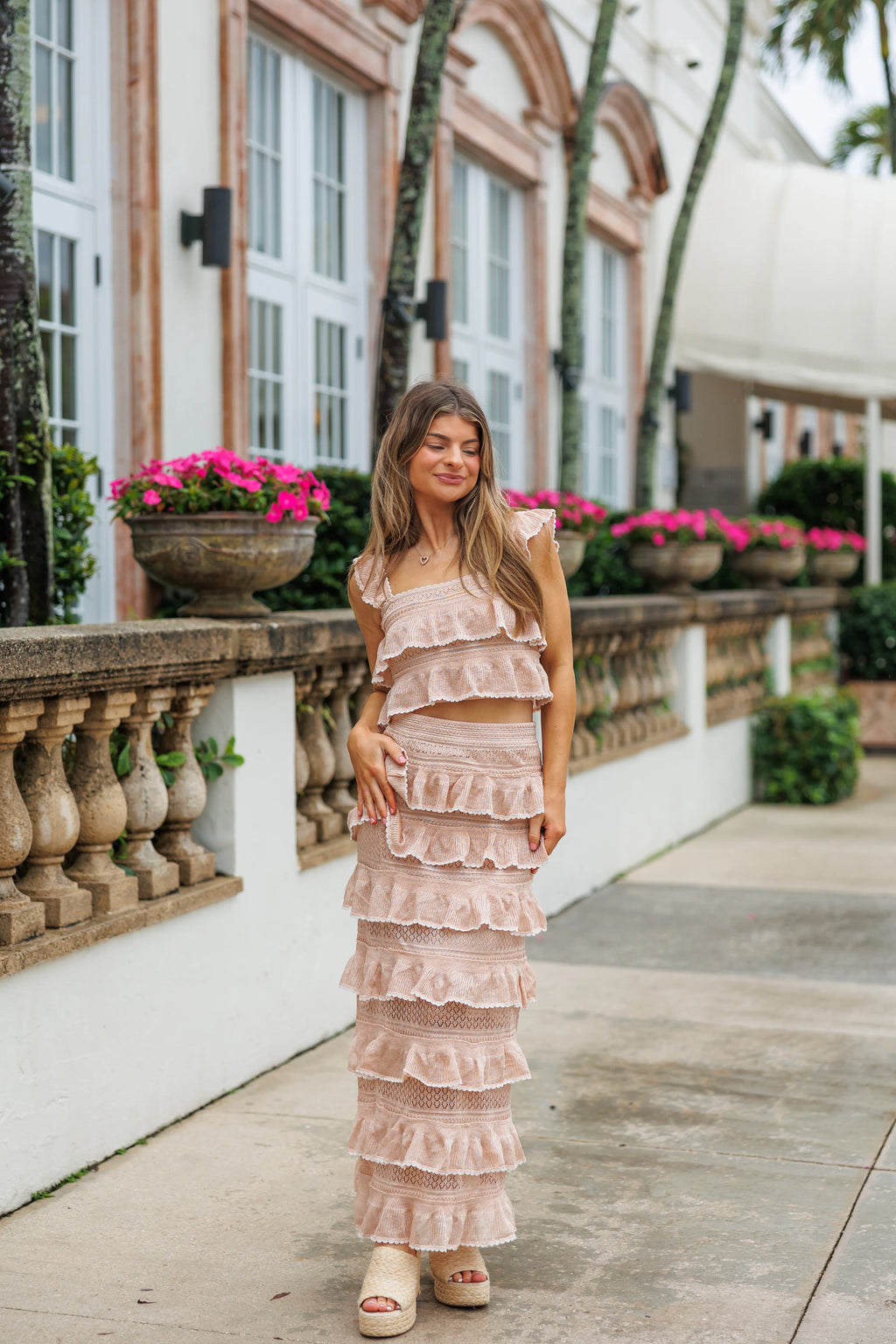 LARGE Marcella Ruffle Knit Top and Skirt Set - Dusty Rose