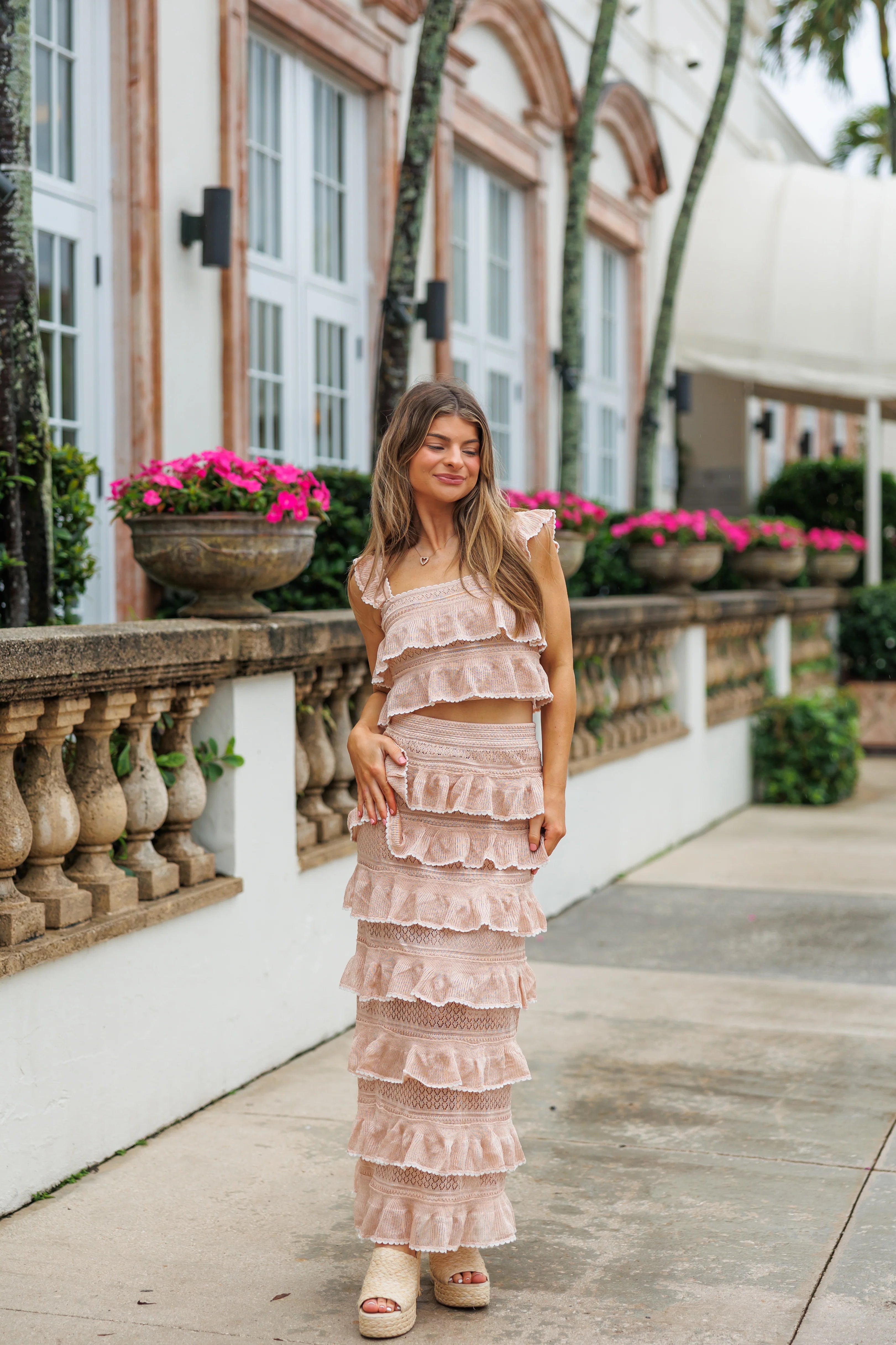 LARGE Marcella Ruffle Knit Top and Skirt Set - Dusty Rose