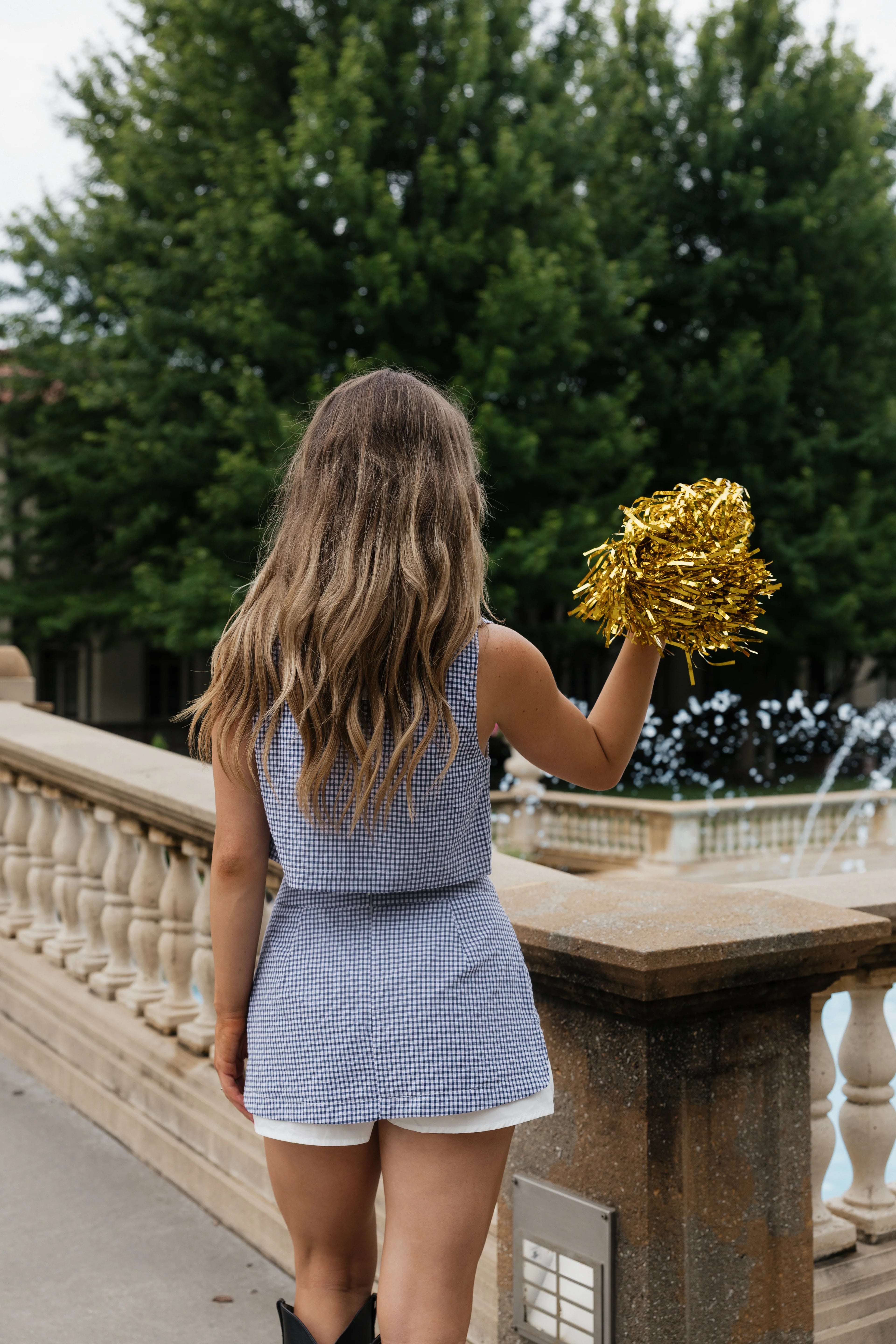 Tate Gingham Sailor Collar Set - Navy / White