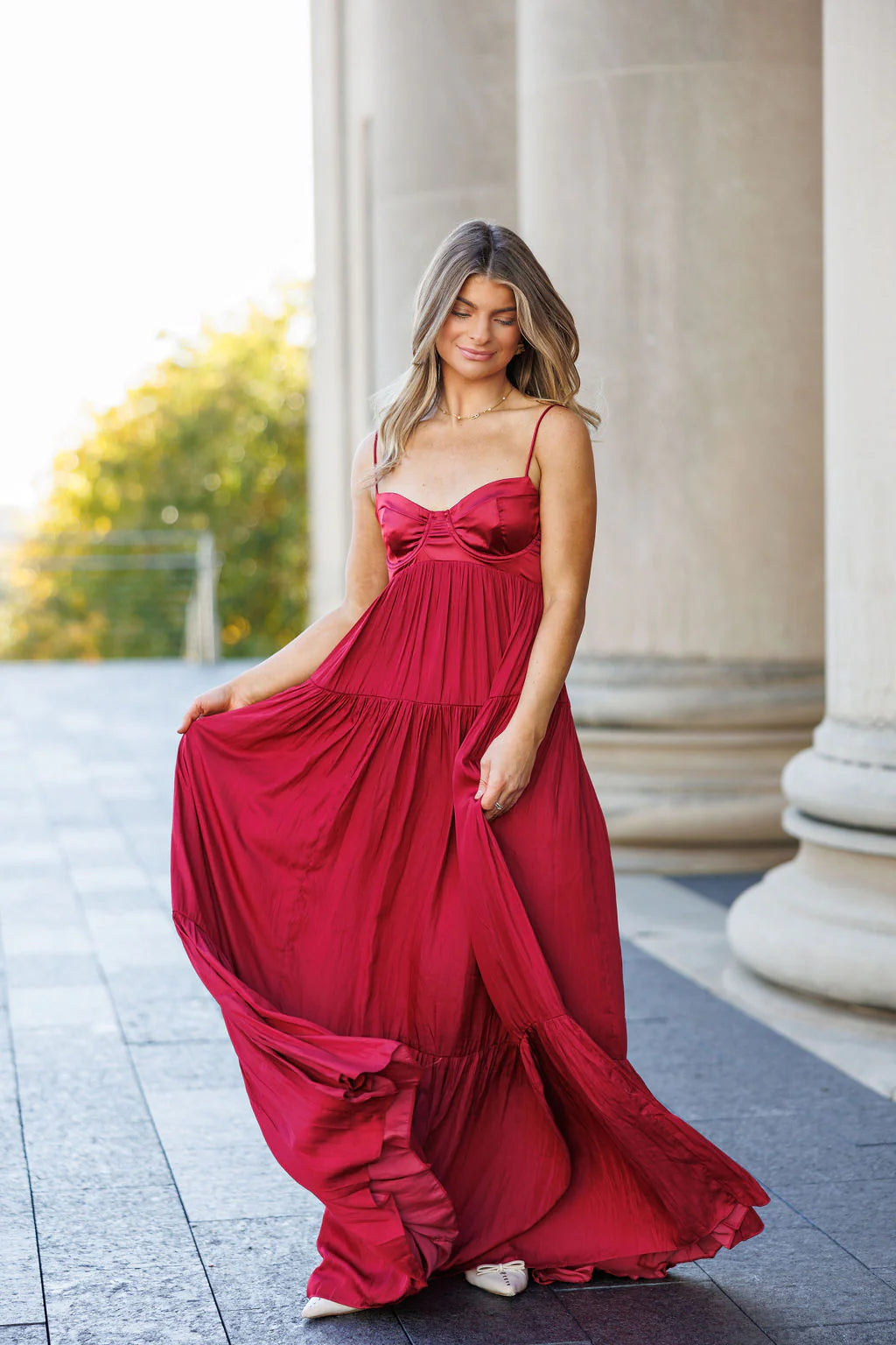 LARGE - With Love Satin Maxi Dress - Burgundy