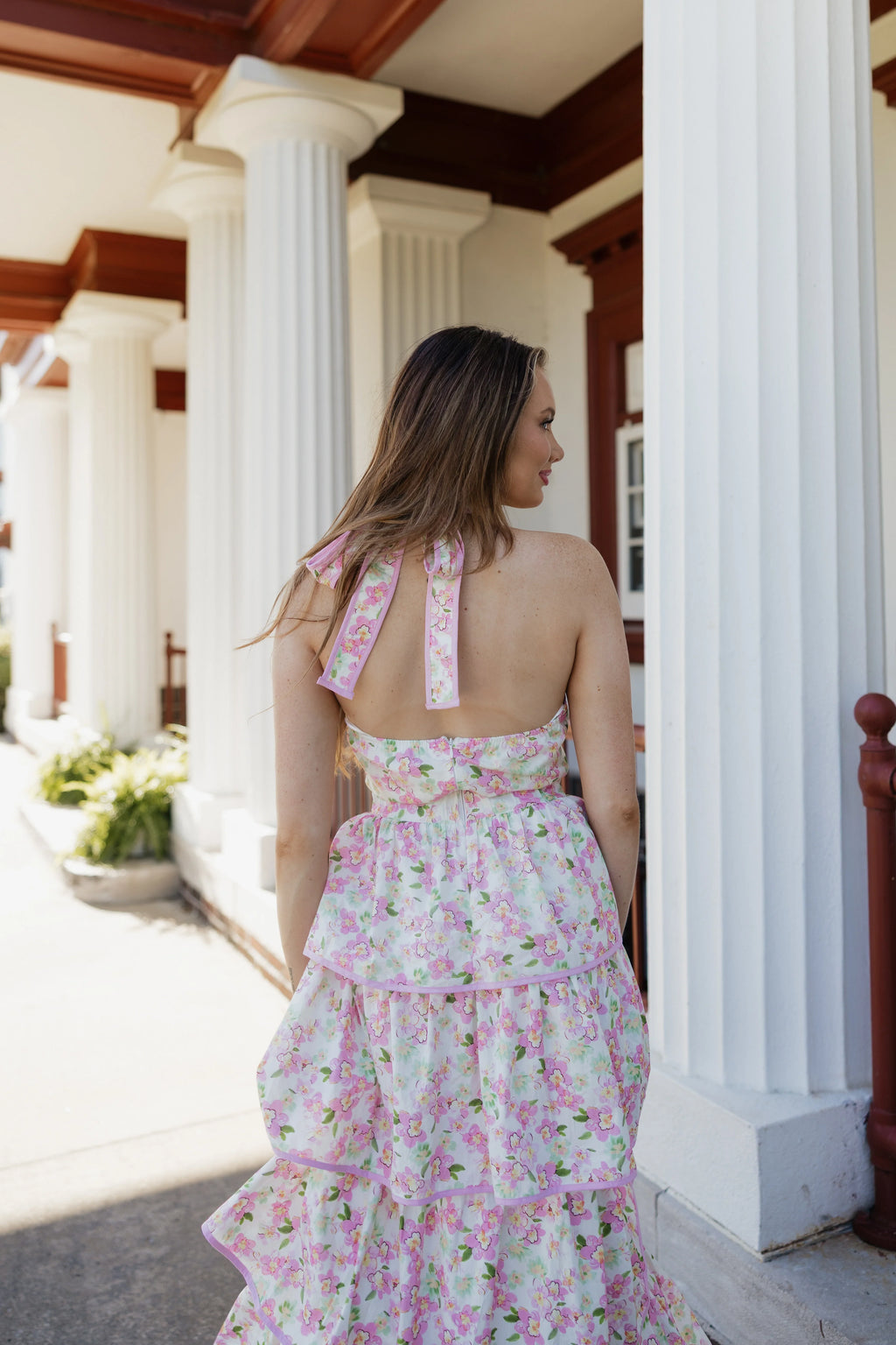 Bonnie Floral Halter Midi Dress - Pink Multi