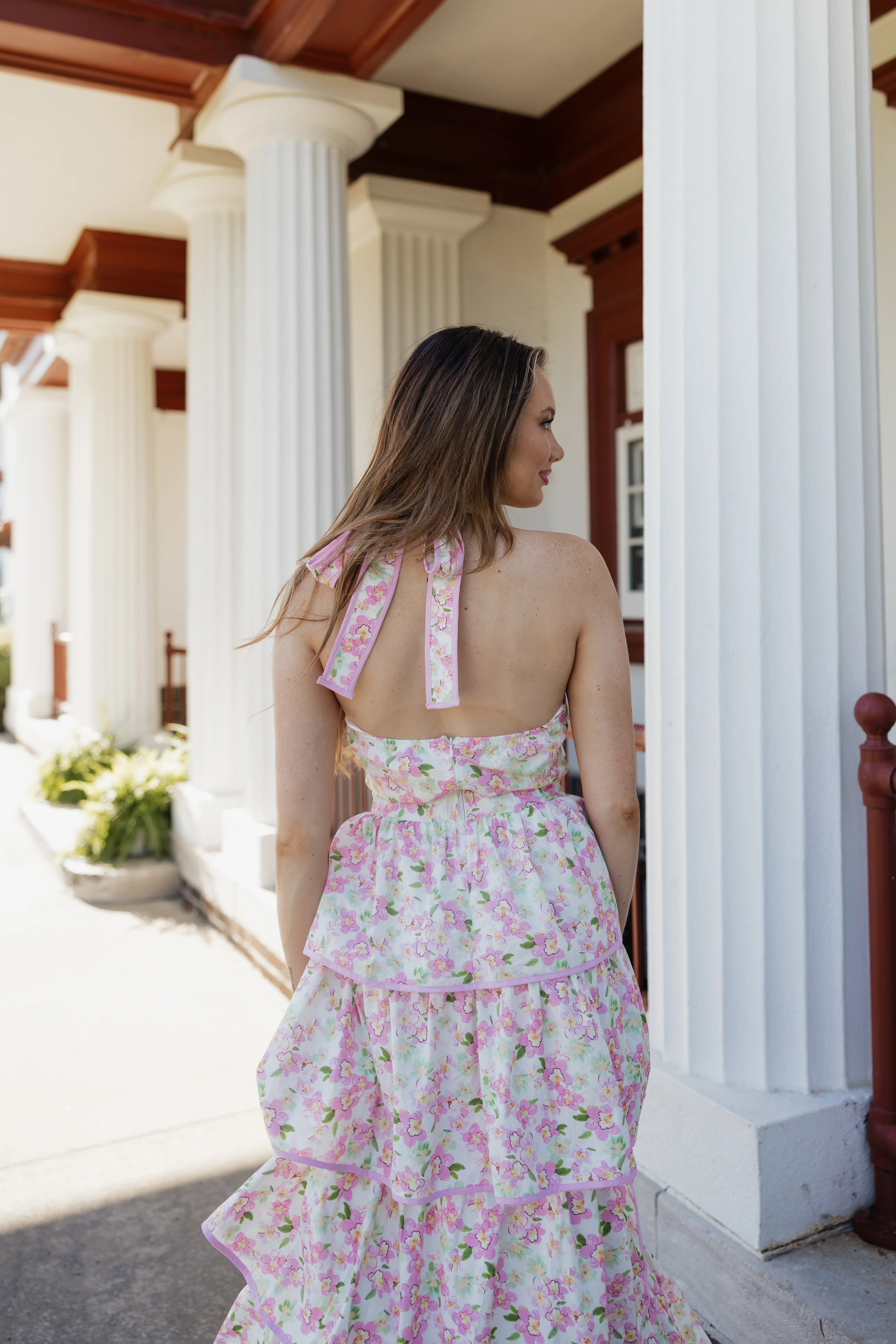 Bonnie Floral Halter Midi Dress - Pink Multi
