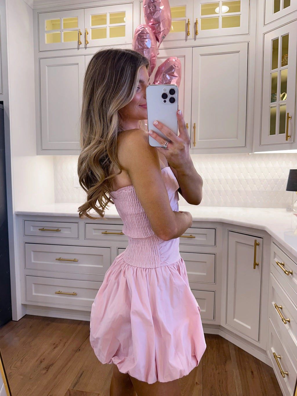 LARGE - Pink Beginnings Bubble Hem Strapless Mini Dress - Light Pink