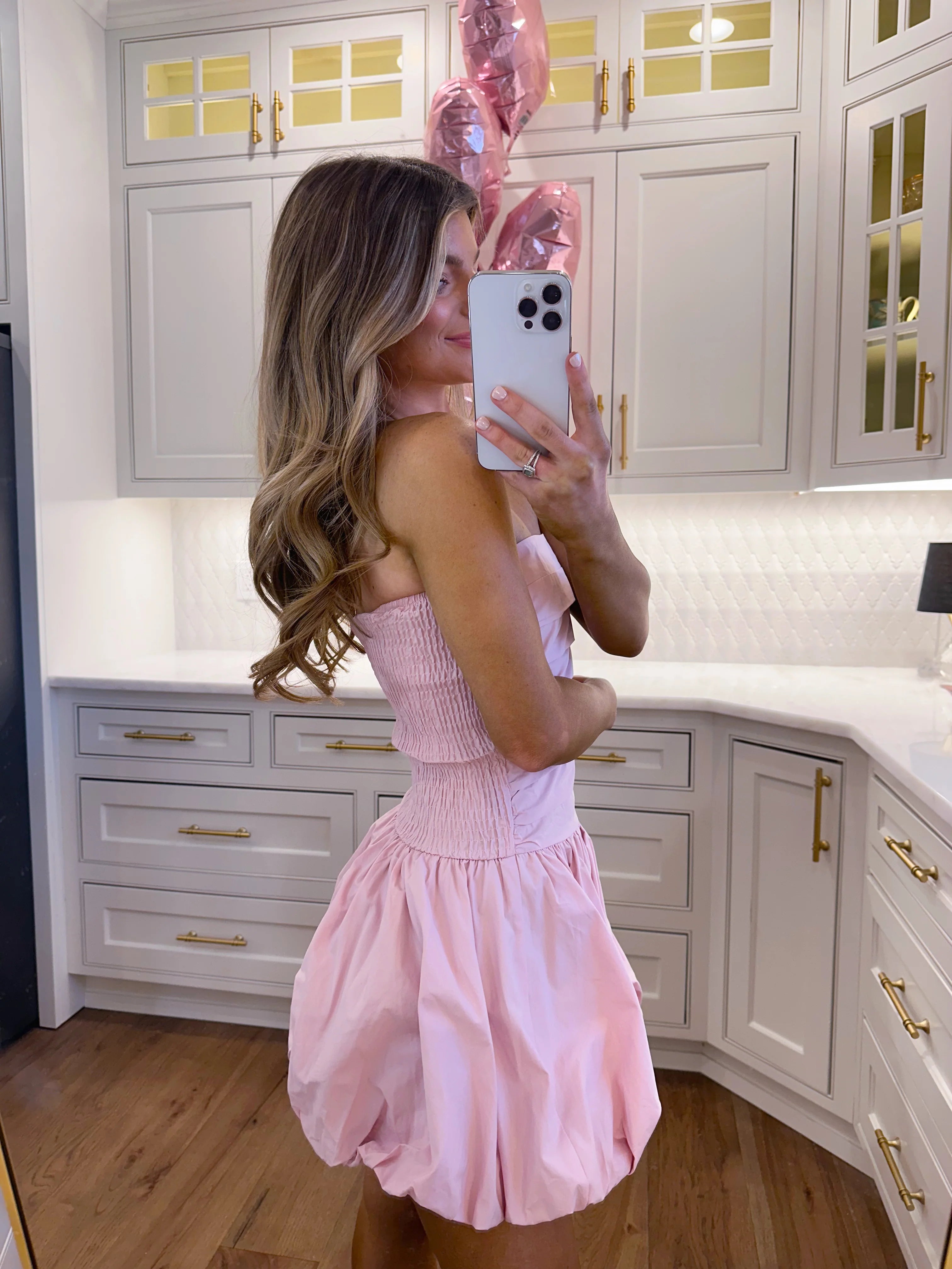 LARGE - Pink Beginnings Bubble Hem Strapless Mini Dress - Light Pink