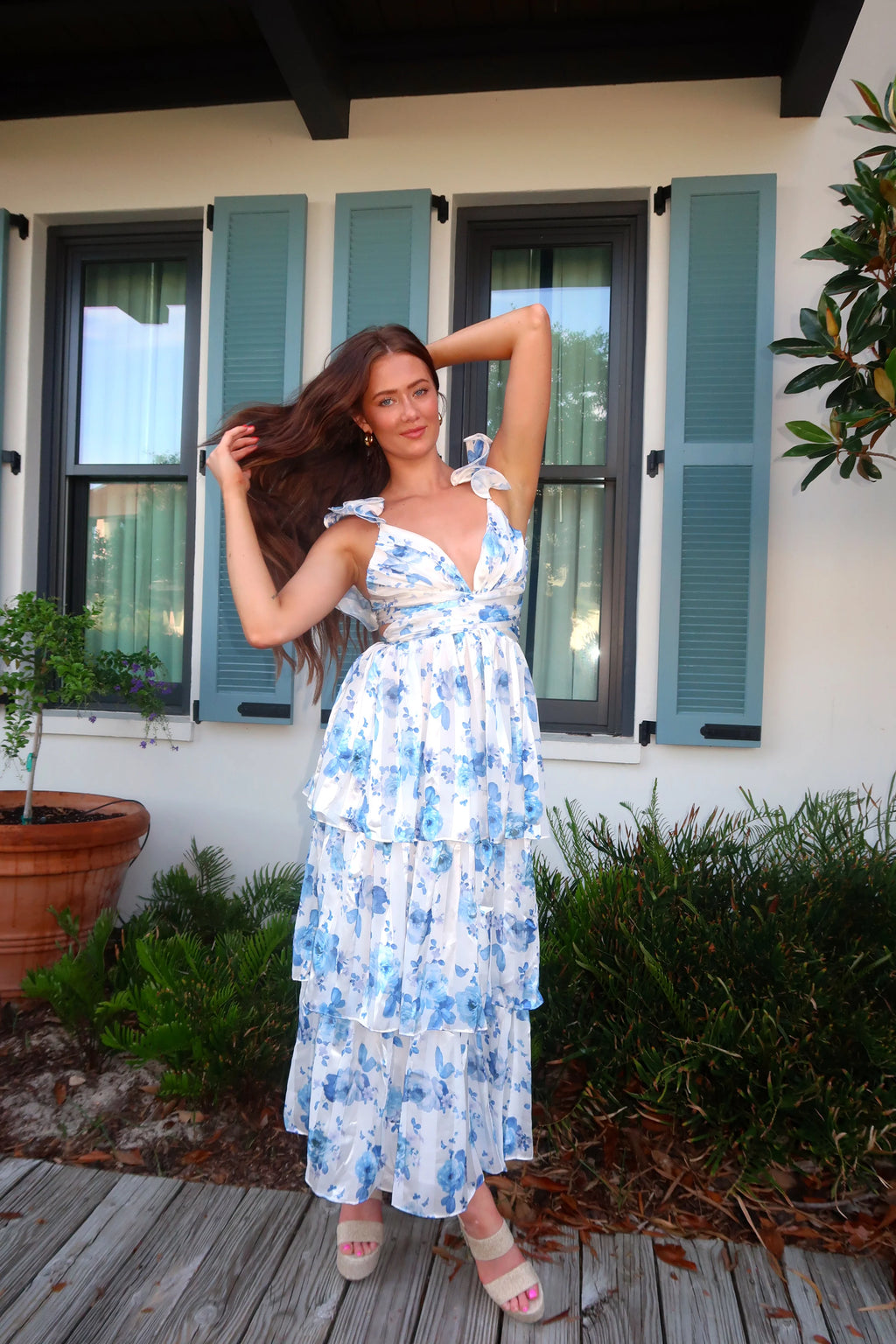 Sea La Vie Floral Embroidered Ruffled Maxi Dress