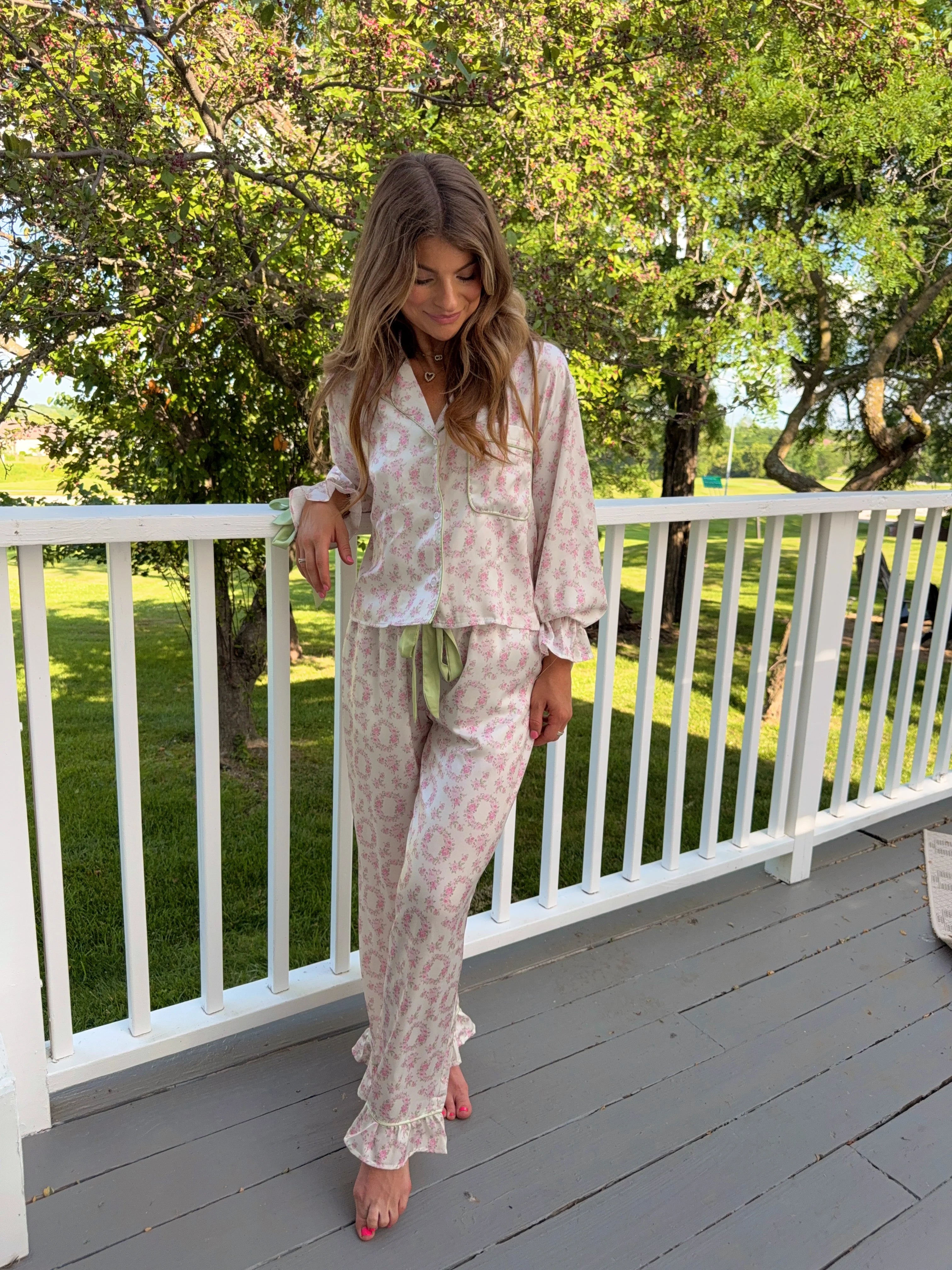 Mandy Floral Pajama Set - Pink / Green