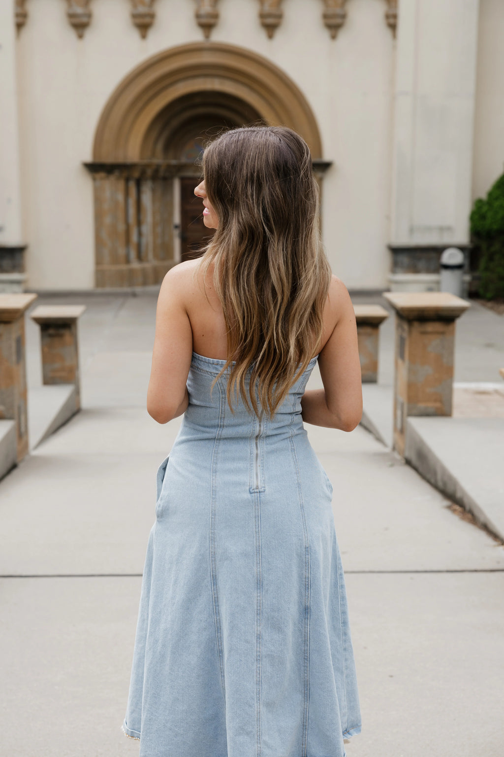 Hadley Strapless Denim Midi Dress - Light Wash