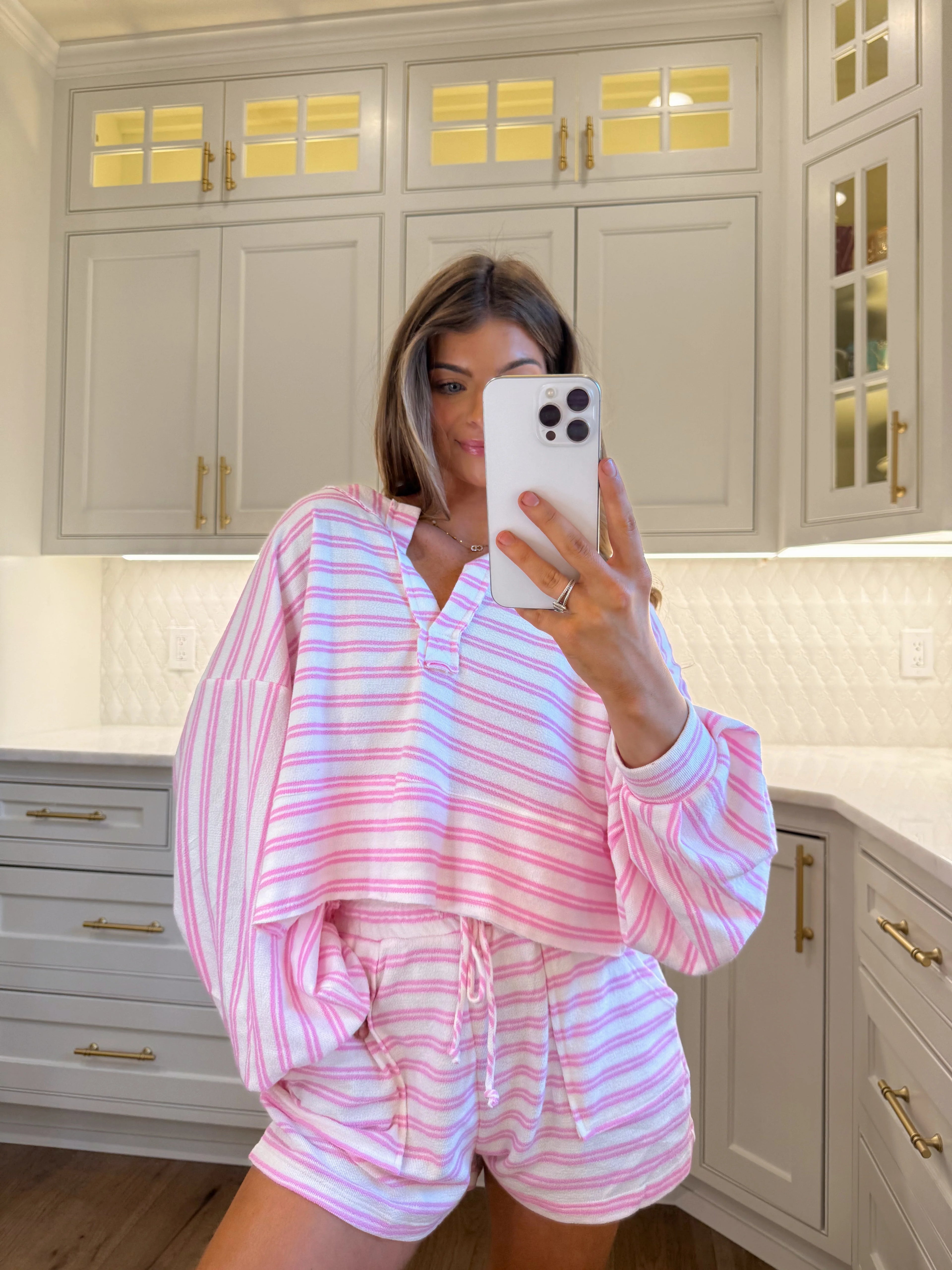 Idylla Pointelle Shorts and Top Set - Pink / White