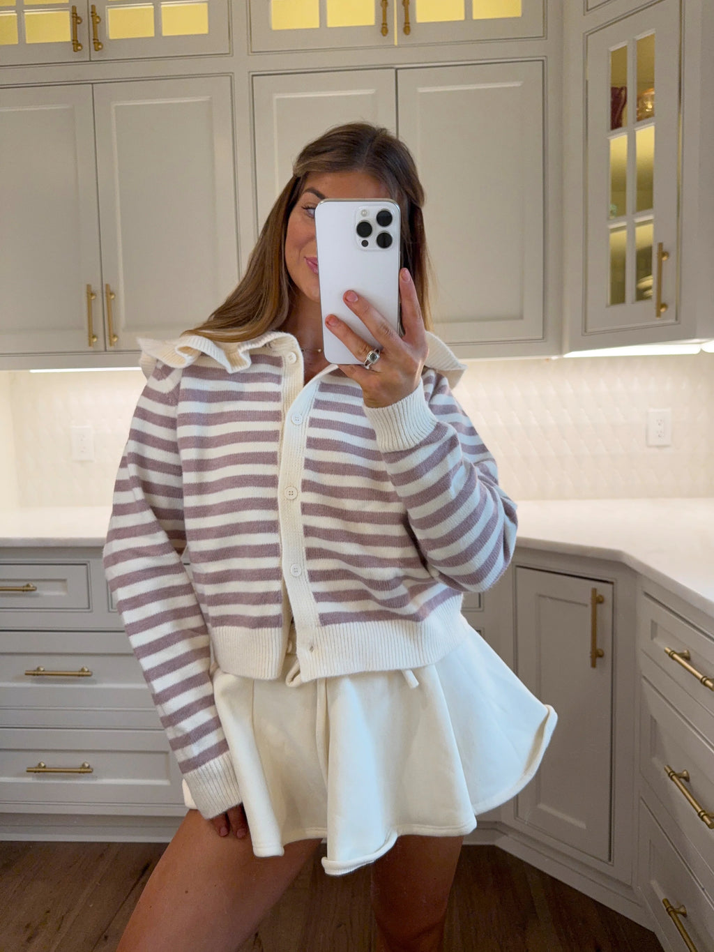 PREORDER EST SHIP 9.21 Parlor Sailor Collar Striped Cardigan - Dusted Cocoa