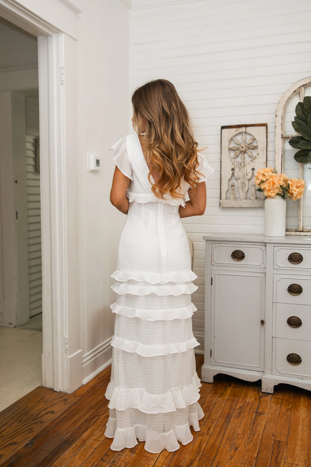 Lillie Ruffle Maxi Dress - White