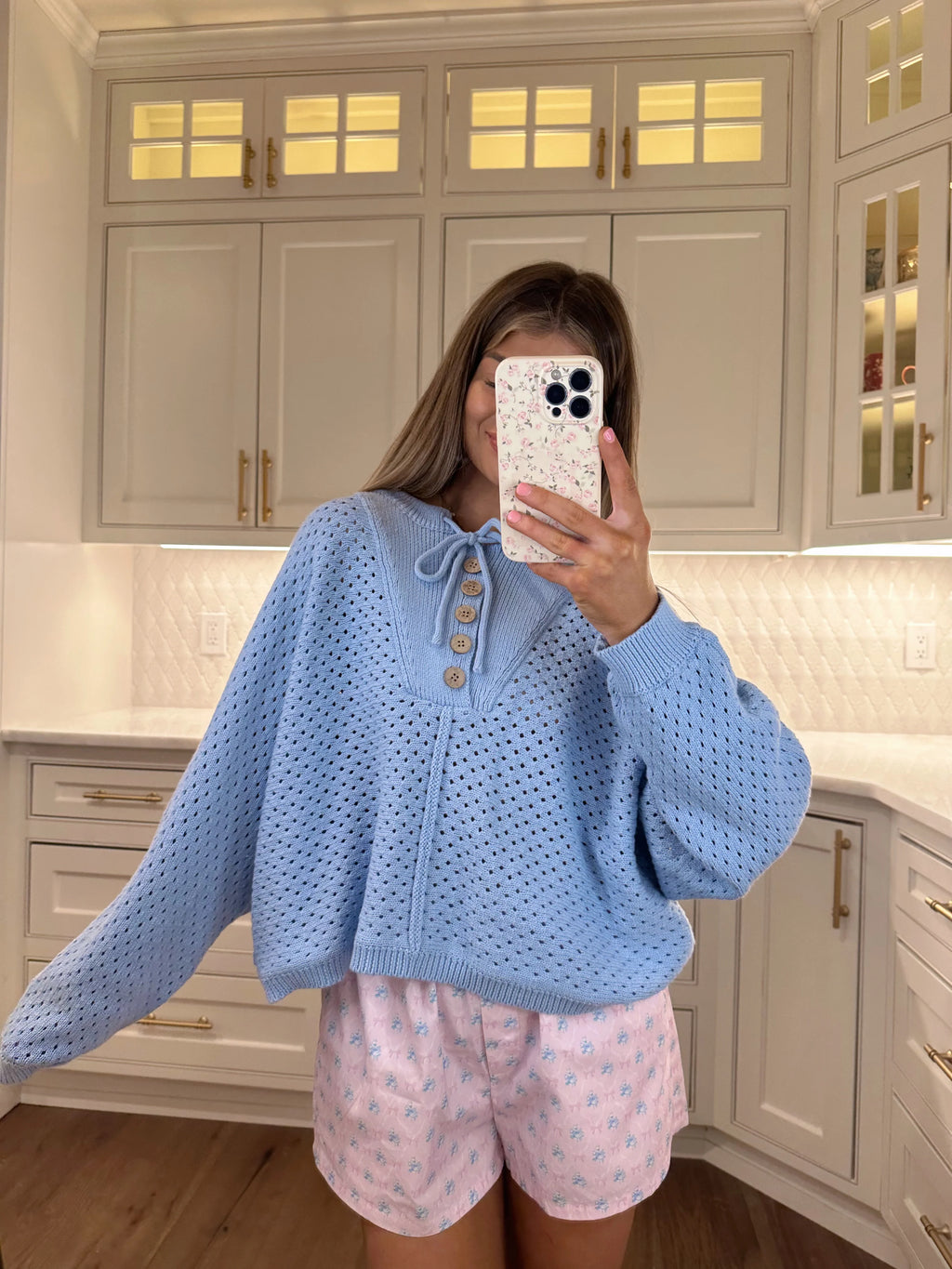 Victoria Henley Neck Dolman Sleeve Pullover - Light Blue