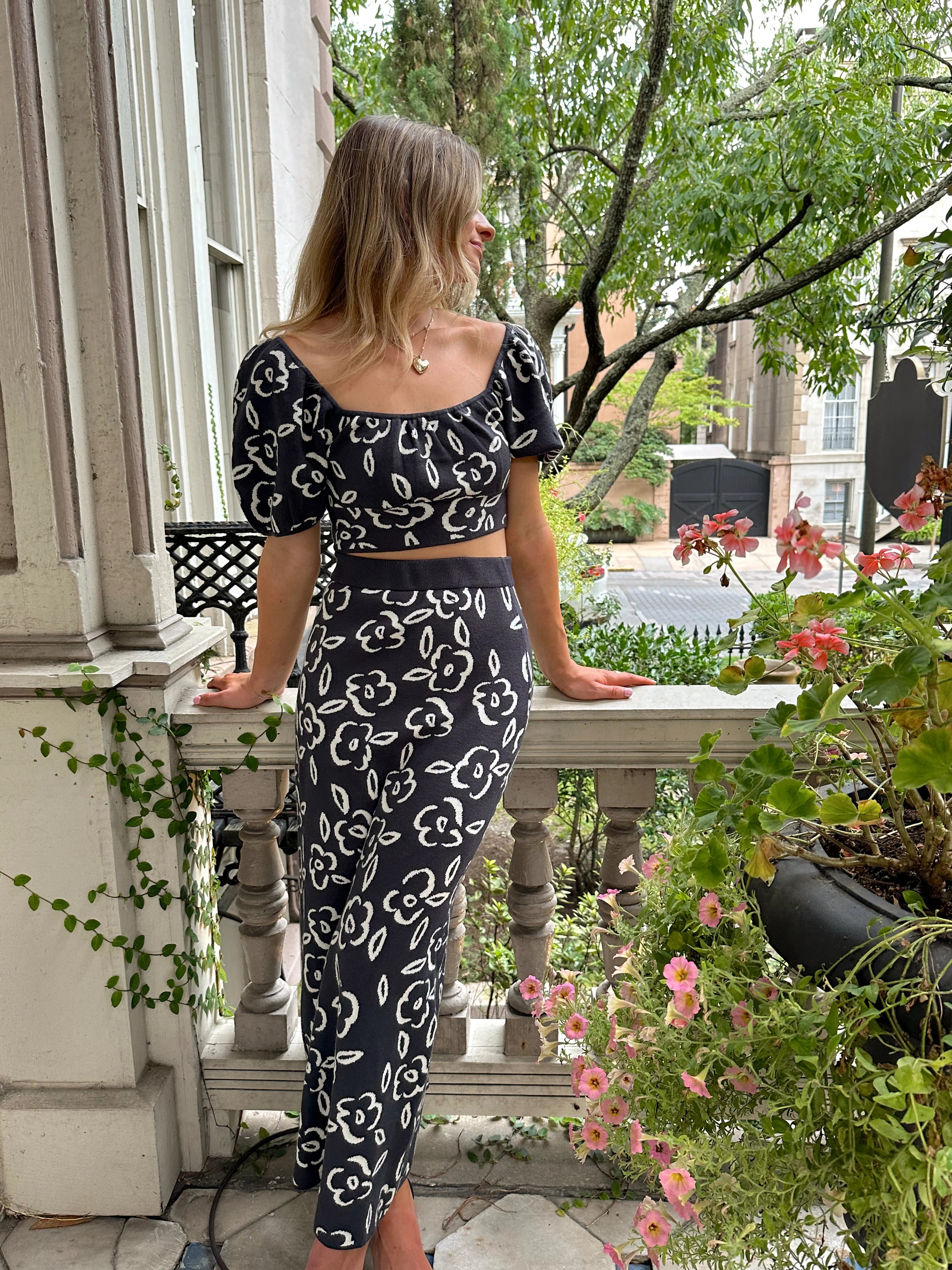 LARGE Greta Floral Sweater Top and Sweater Skirt