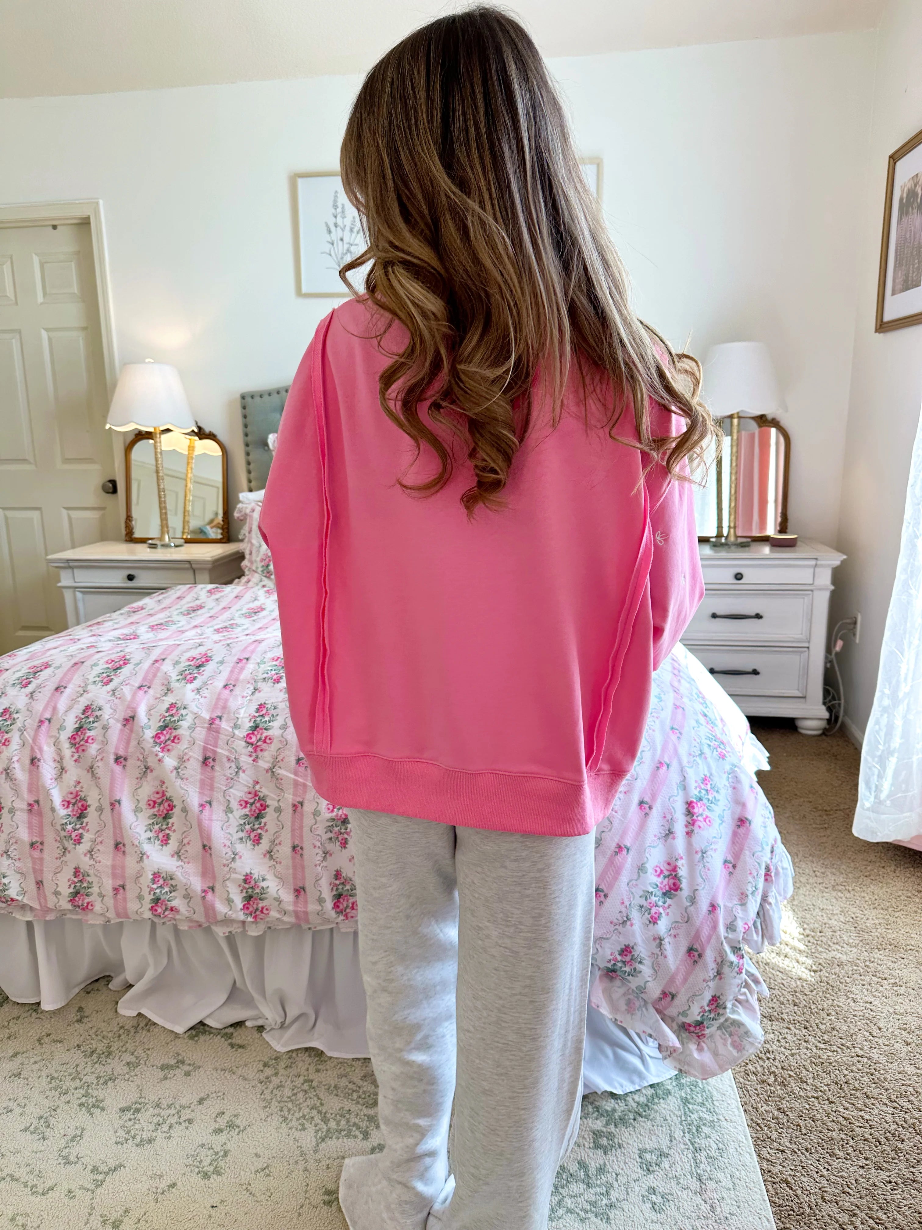 Thoughtful Ribbon Embroidered Pullover - Pink