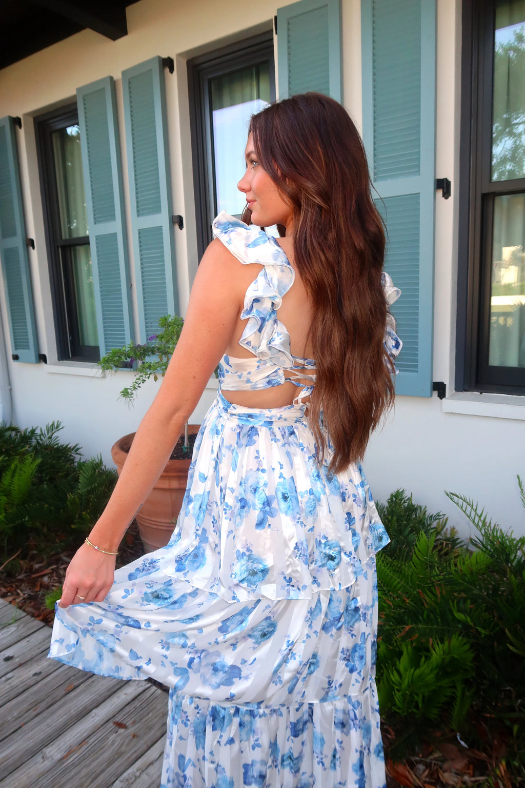 Sea La Vie Floral Embroidered Ruffled Maxi Dress