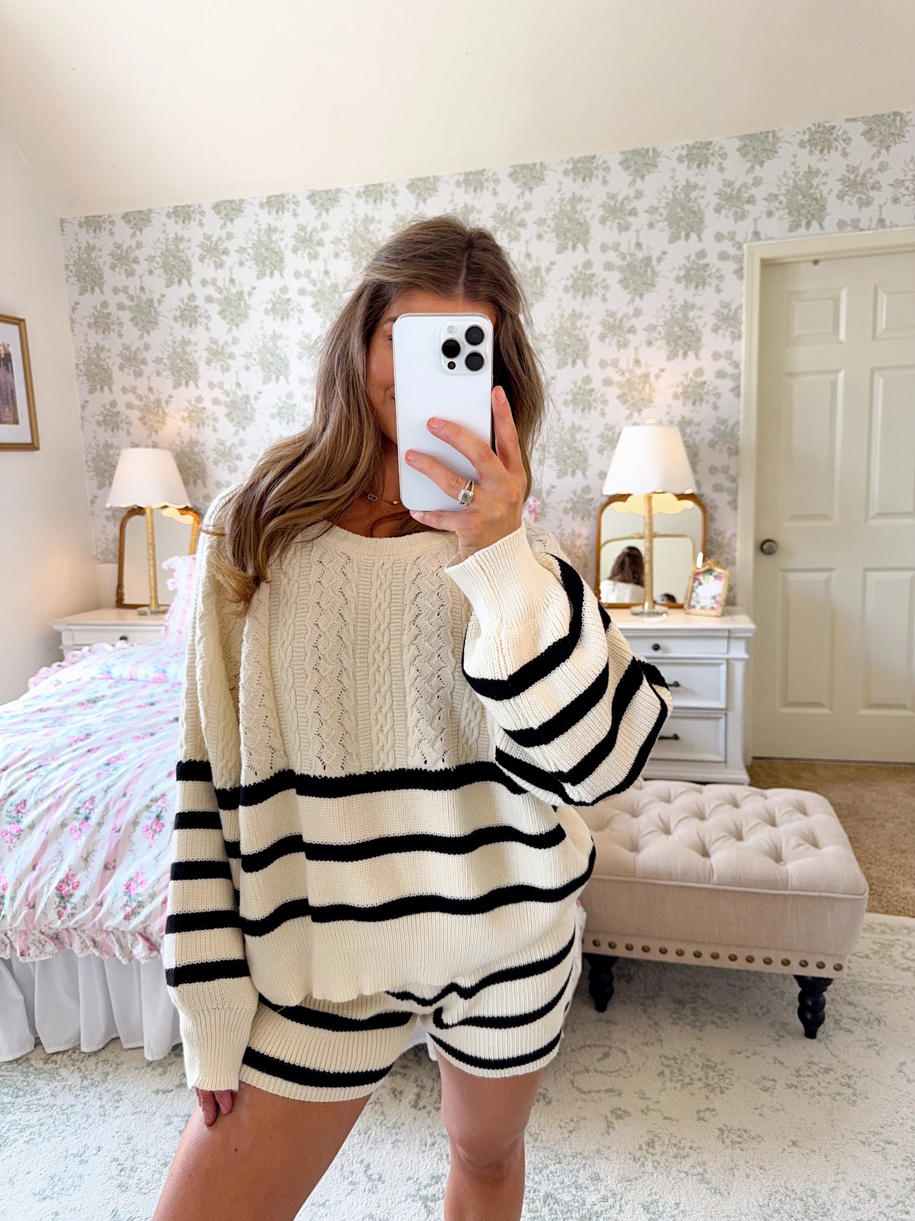 Brandy Striped Knit Set - Cream / Black