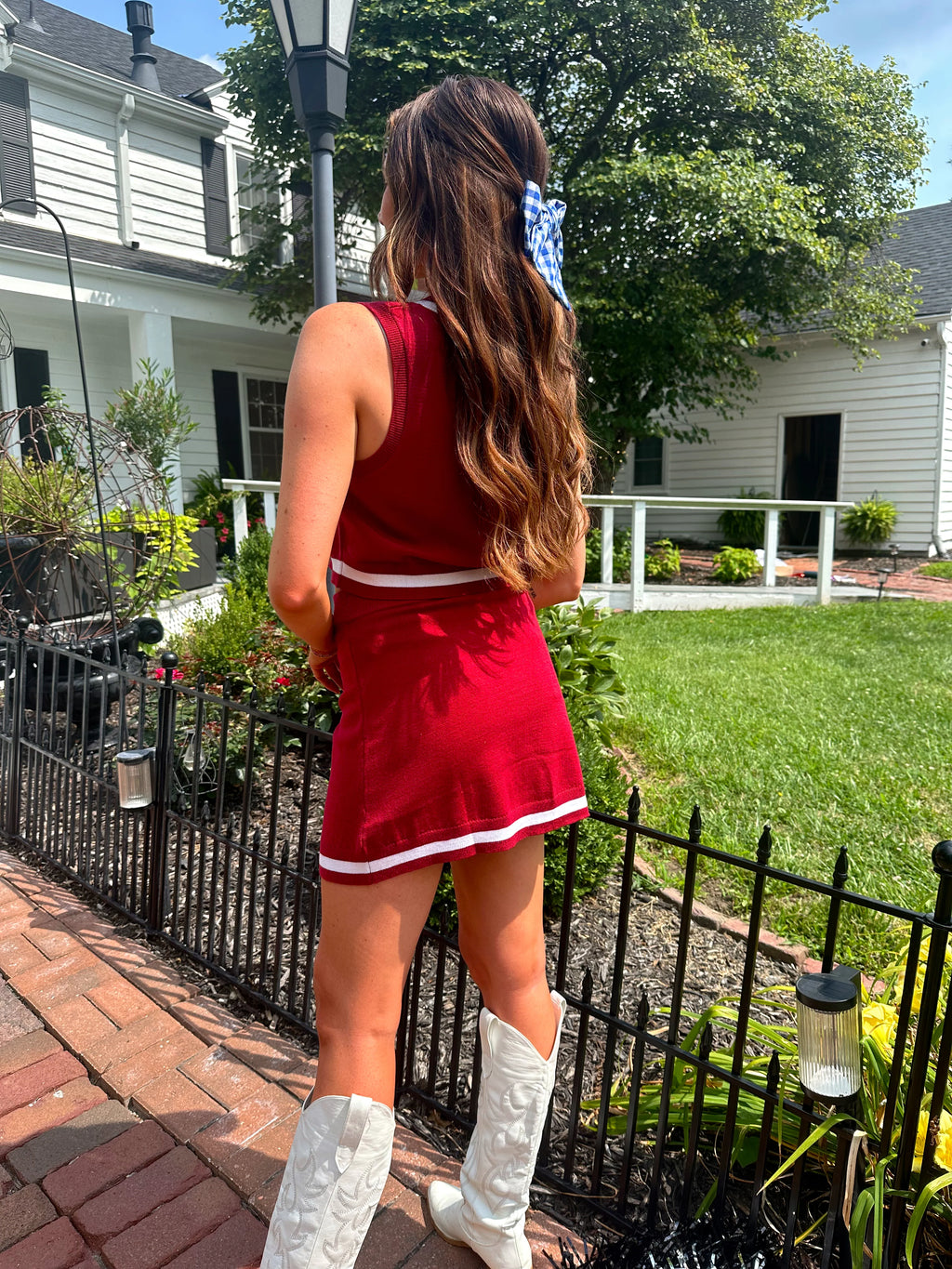 Emory Striped Sweater Top and Skirt Set - Crimson/White