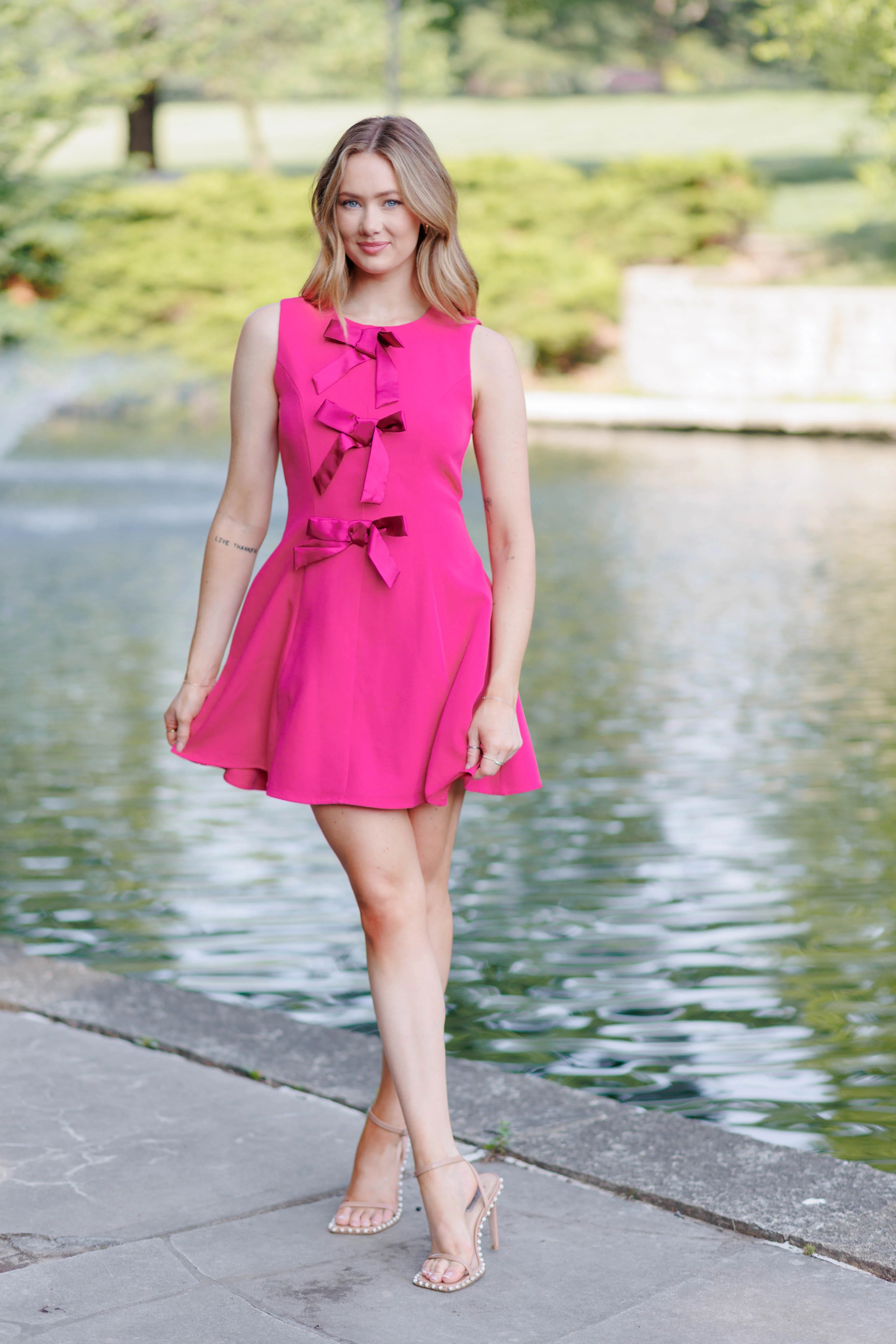 Sofia Bow Front Mini Dress - Magenta