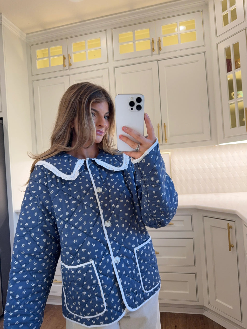 Cider Doll Collar Quilted Jacket - Indigo